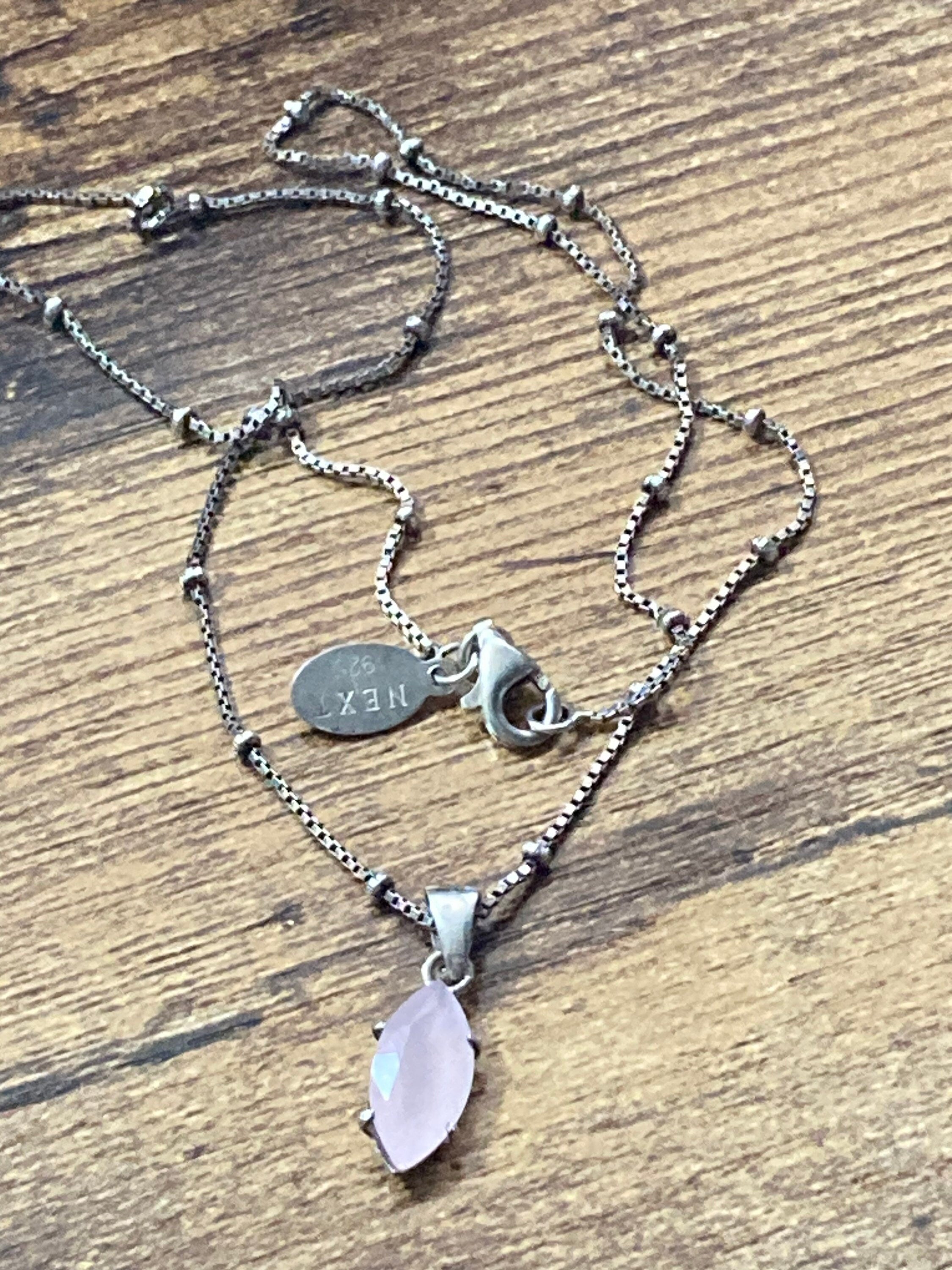Sterling Silver Ball Chain Necklace: Pink Gemstone Pendant