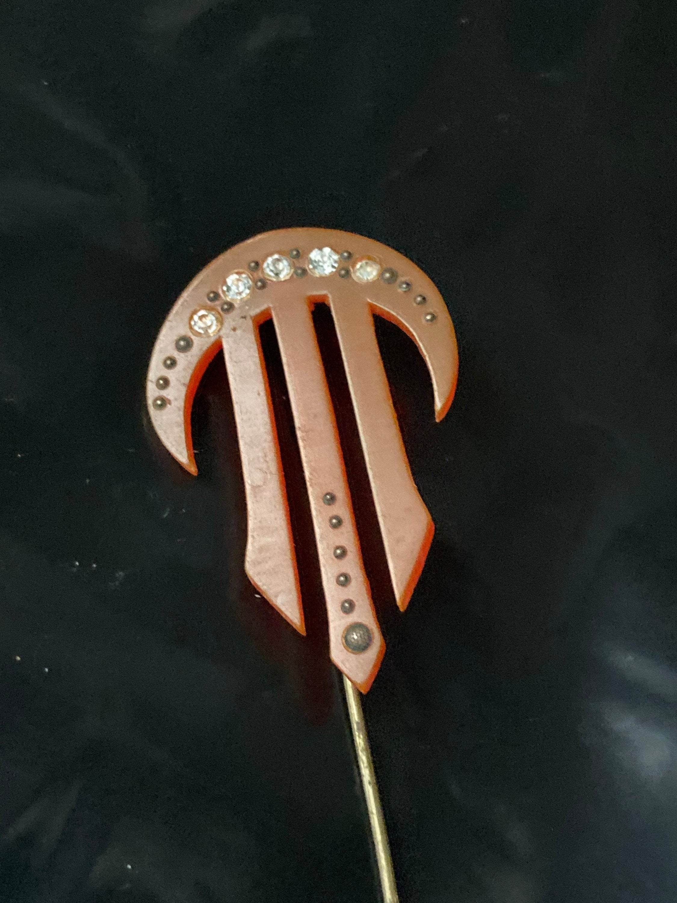 True Art Deco hat flash pin diamanté paste pique bakelite