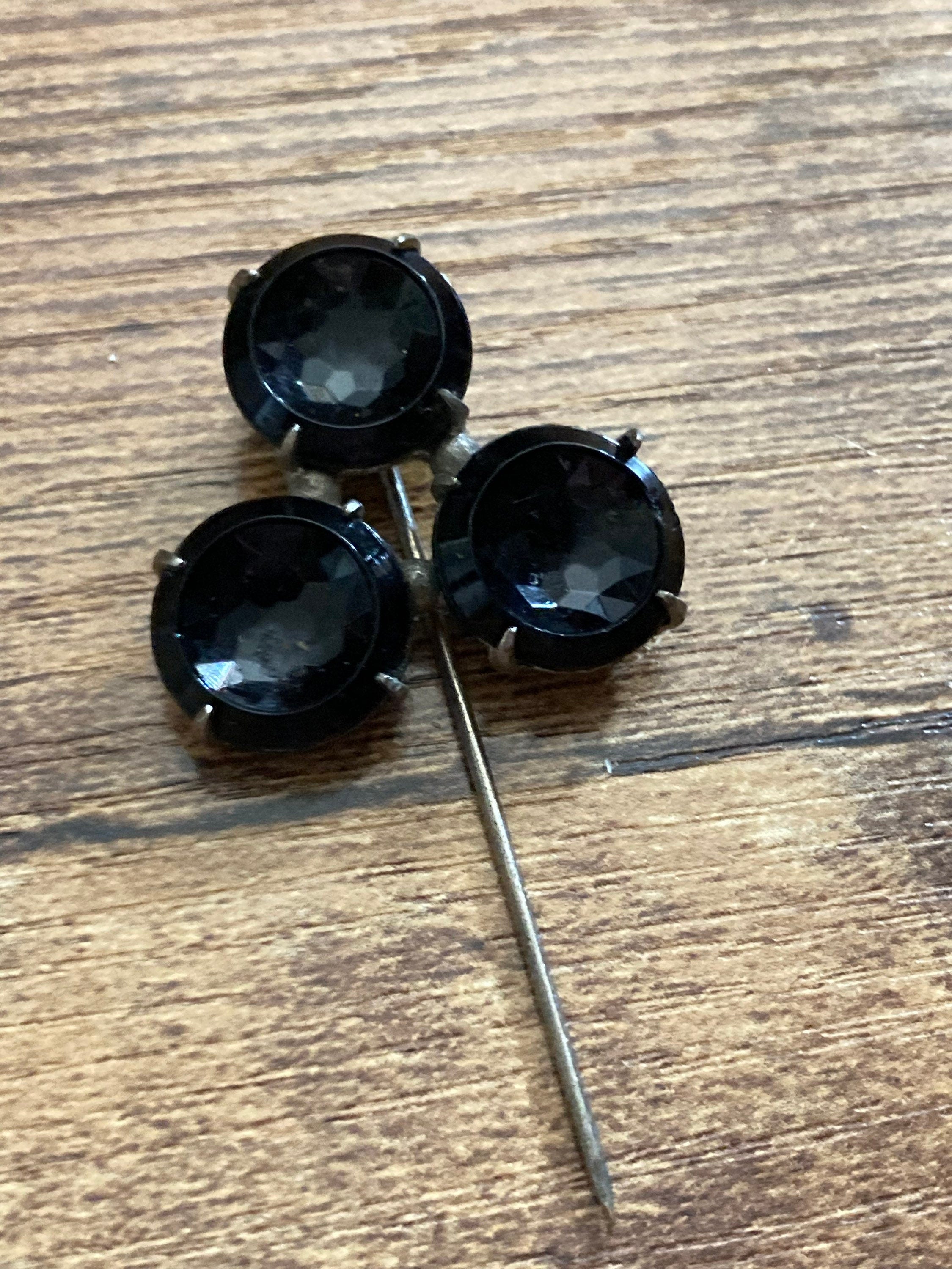Black trefoil French jet glass Hat flash pin True Art Deco