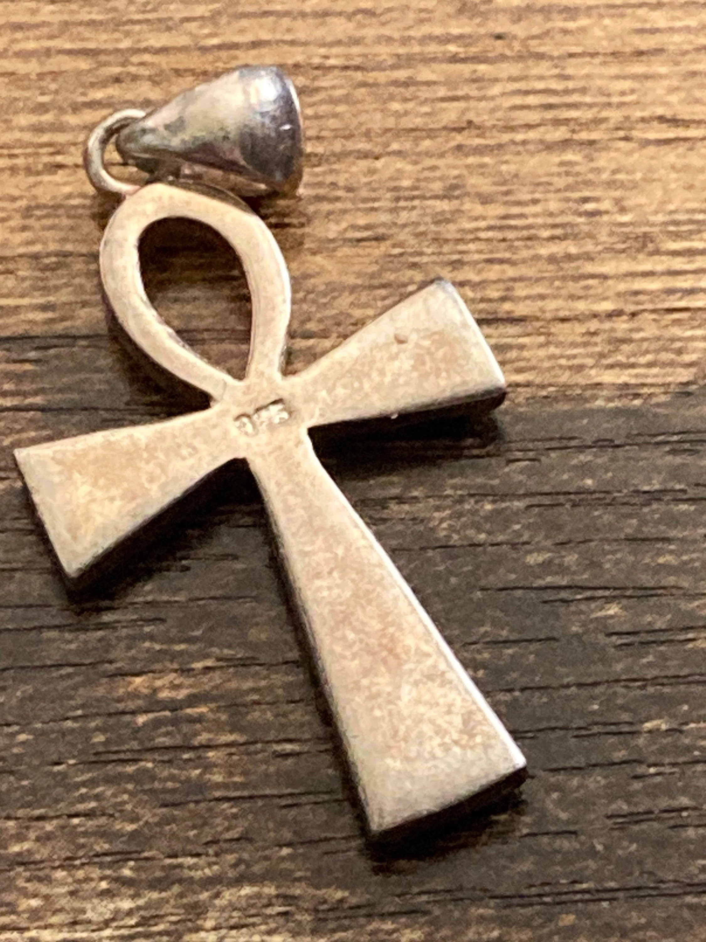 AF 925 sterling silver black and clear Crystal gem set religious cross pendant 4.5cm