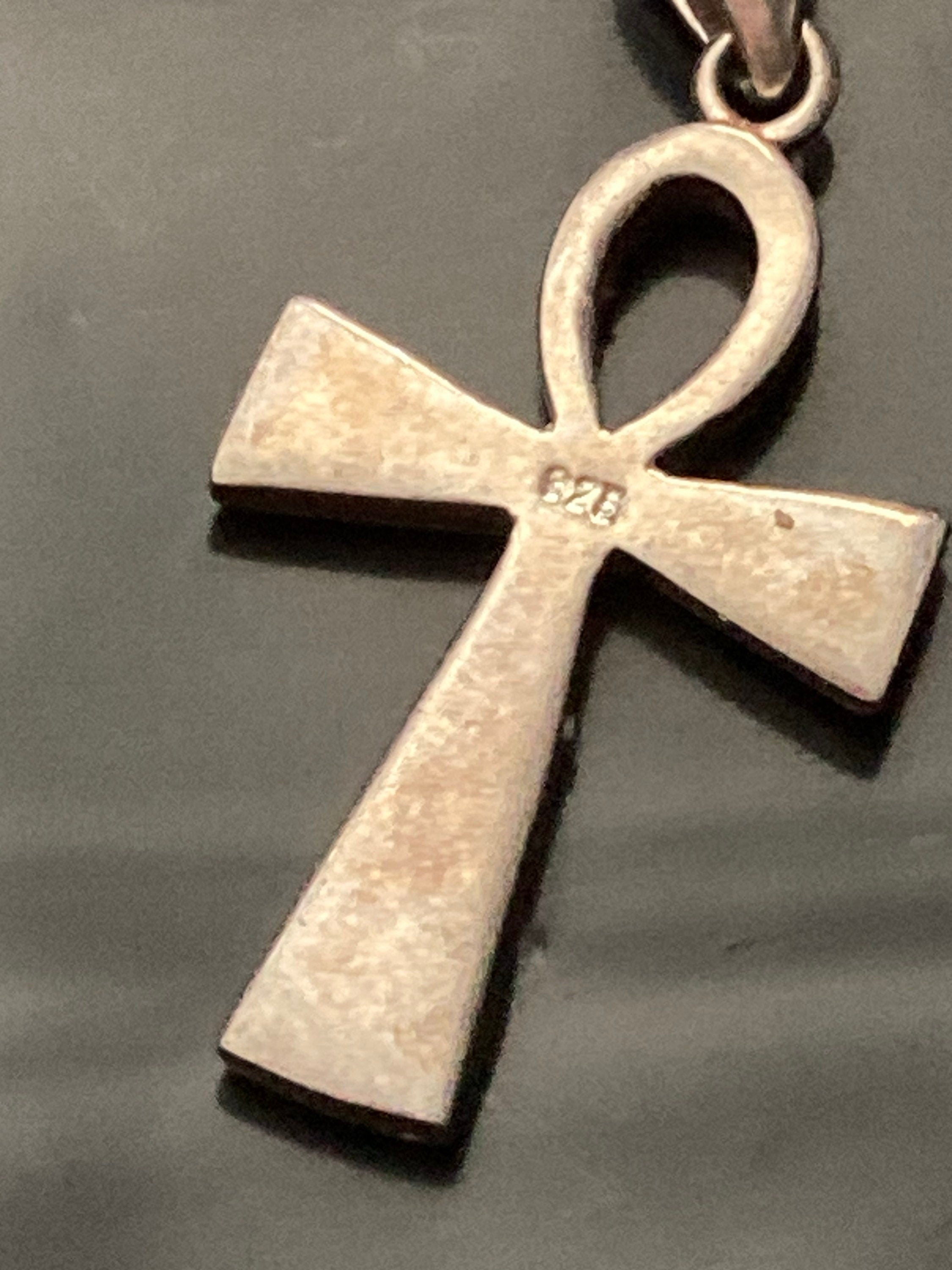 AF 925 sterling silver black and clear Crystal gem set religious cross pendant 4.5cm