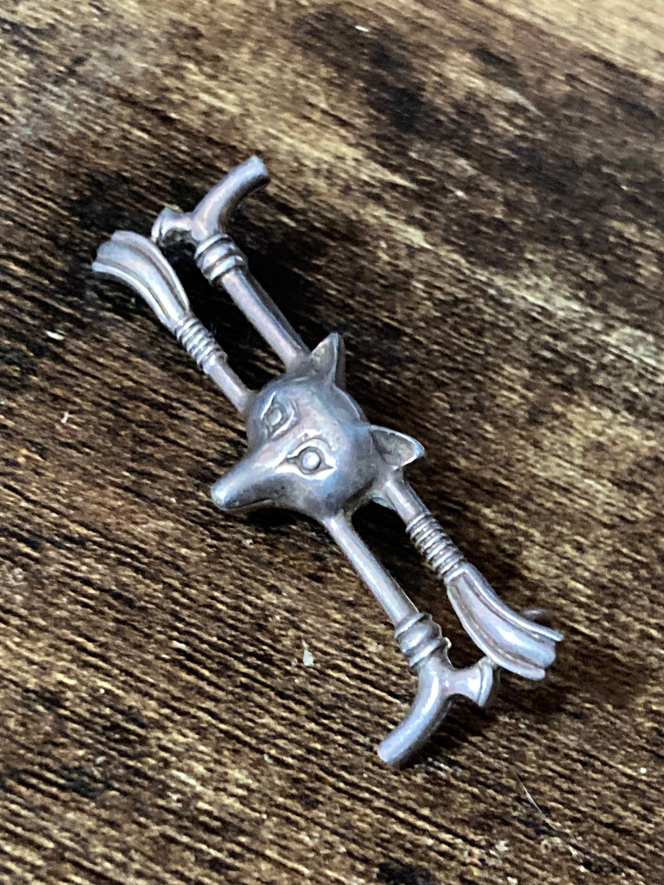 Vintage fox head bar brooch 925 sterling silver