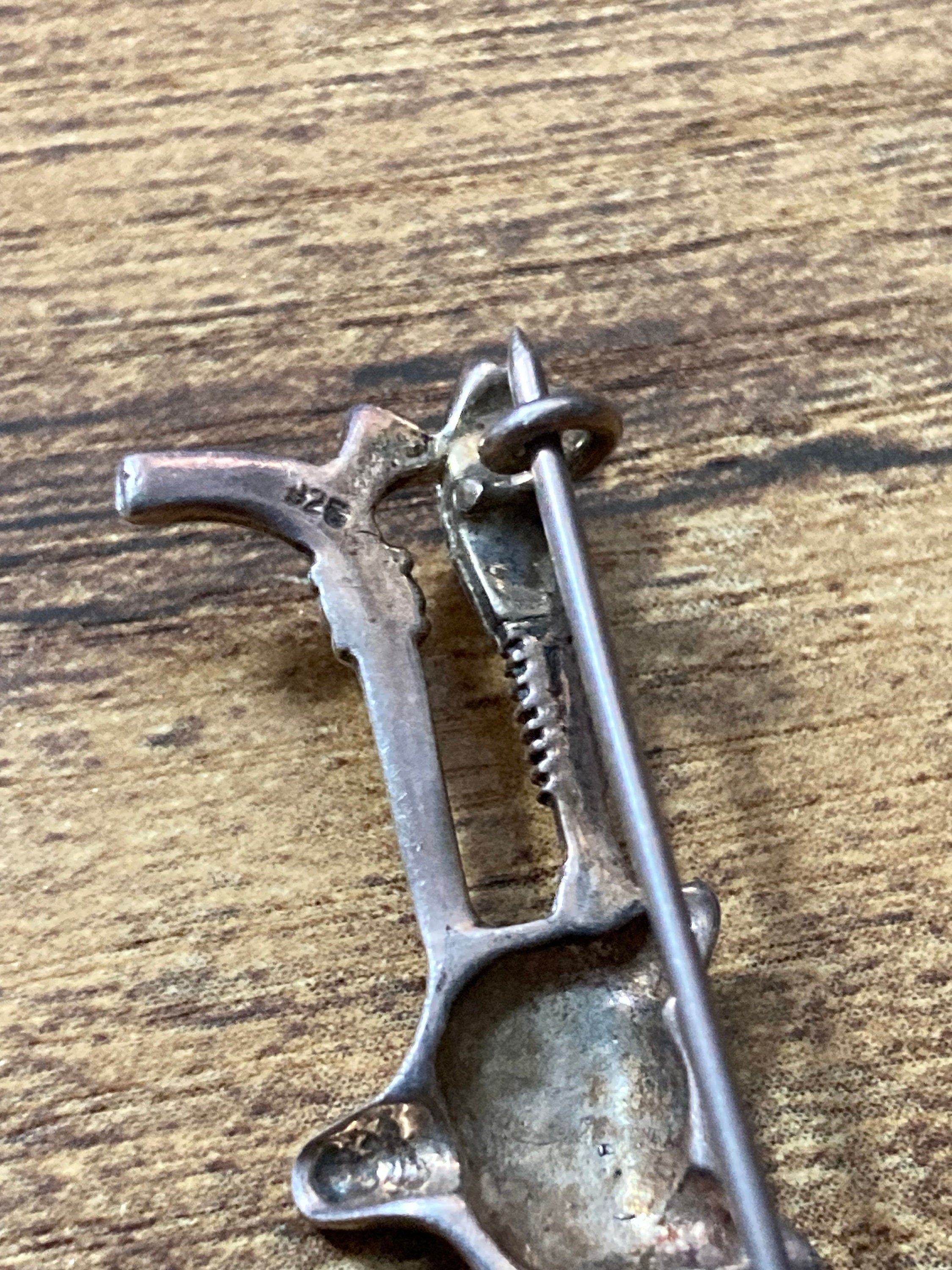 Vintage fox head bar brooch 925 sterling silver