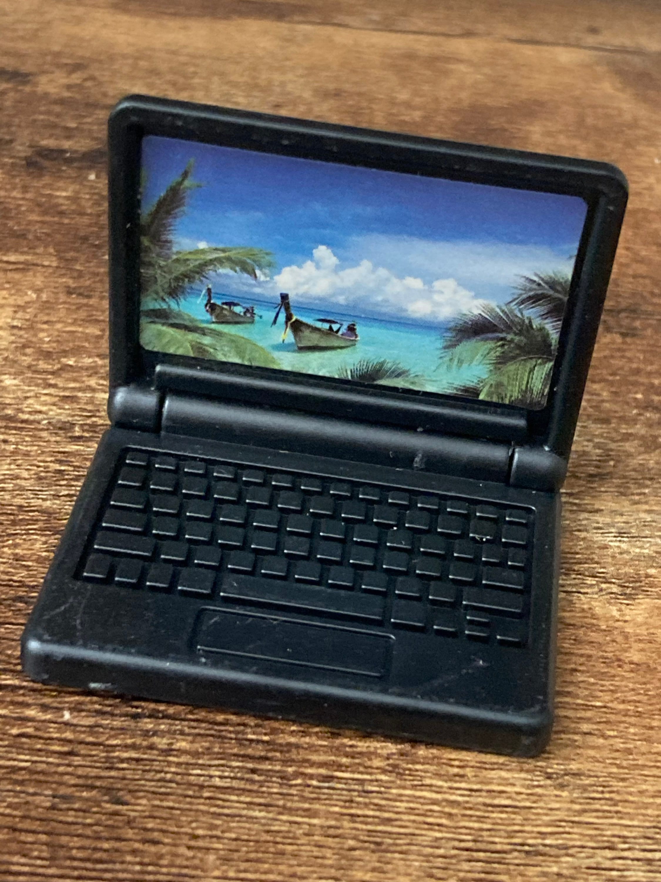 Miniature Black laptop computer cake topper decoration, dollhouse naught elf prop