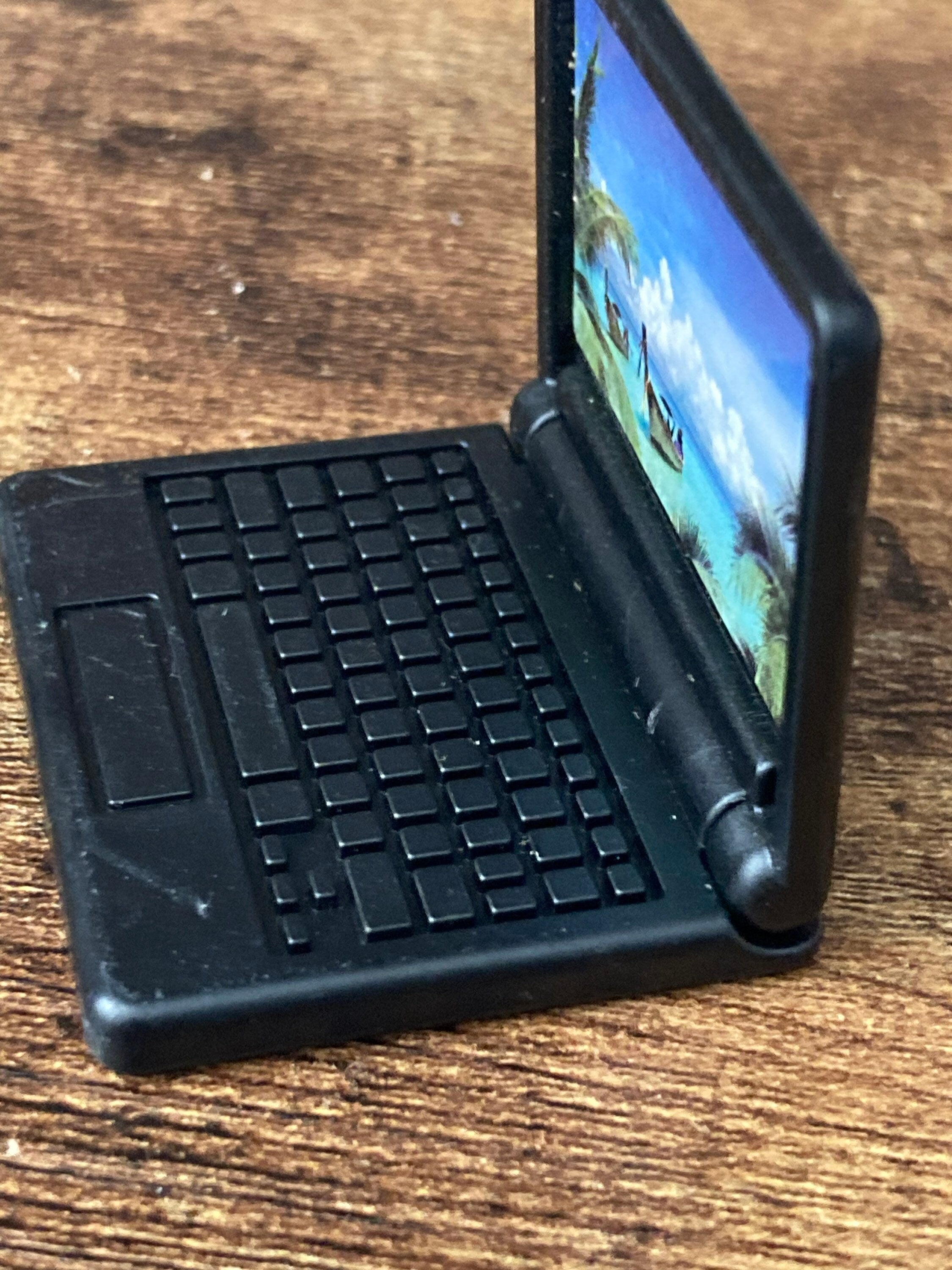 Miniature Black laptop computer cake topper decoration, dollhouse naught elf prop