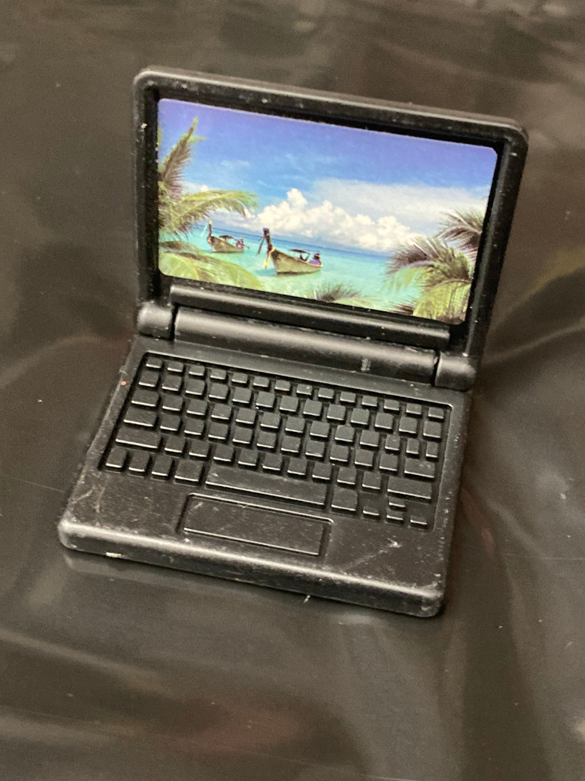Miniature Black laptop computer cake topper decoration, dollhouse naught elf prop