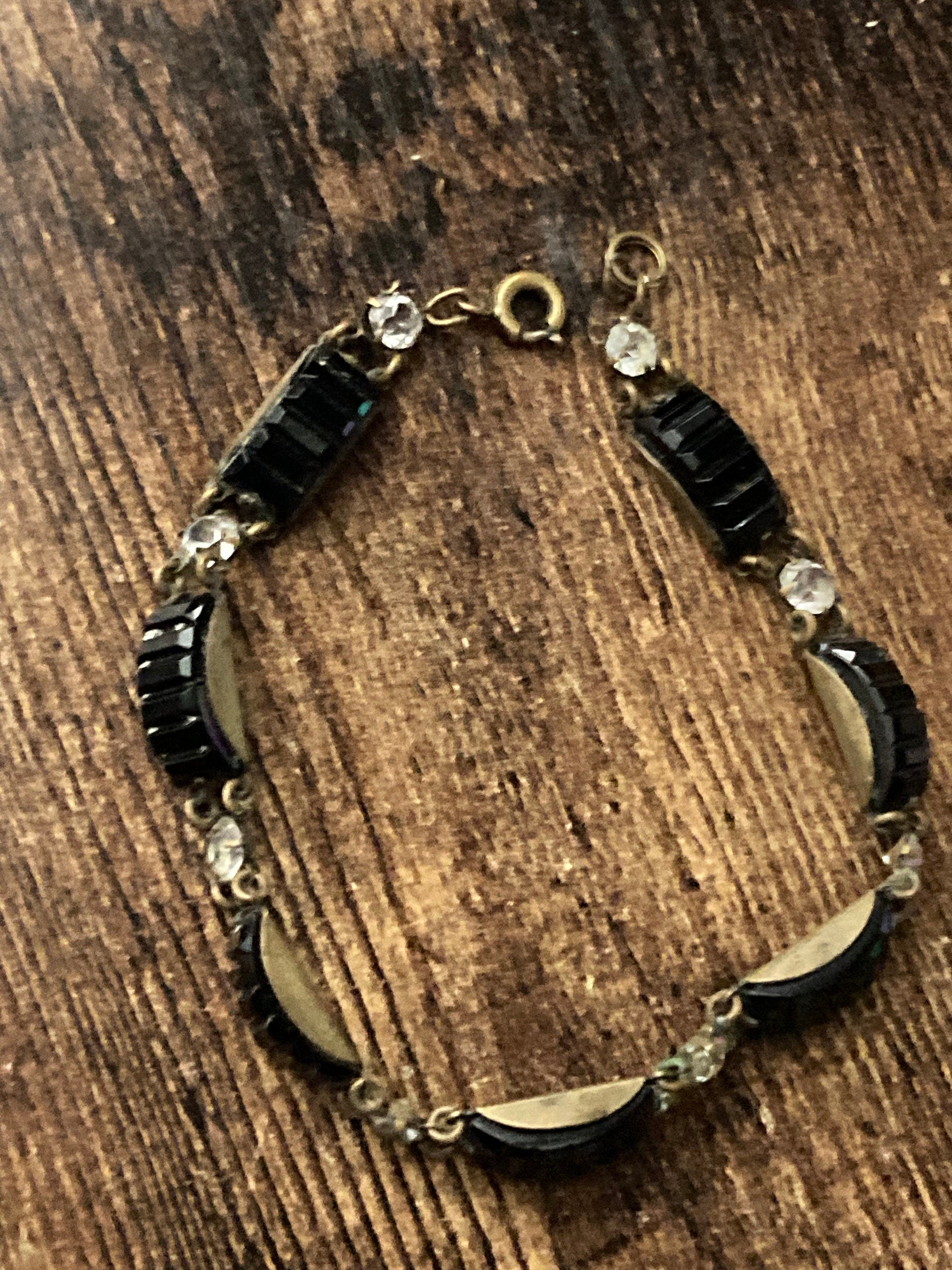 Victorian black Vauxhall glass and clear paste bracelet