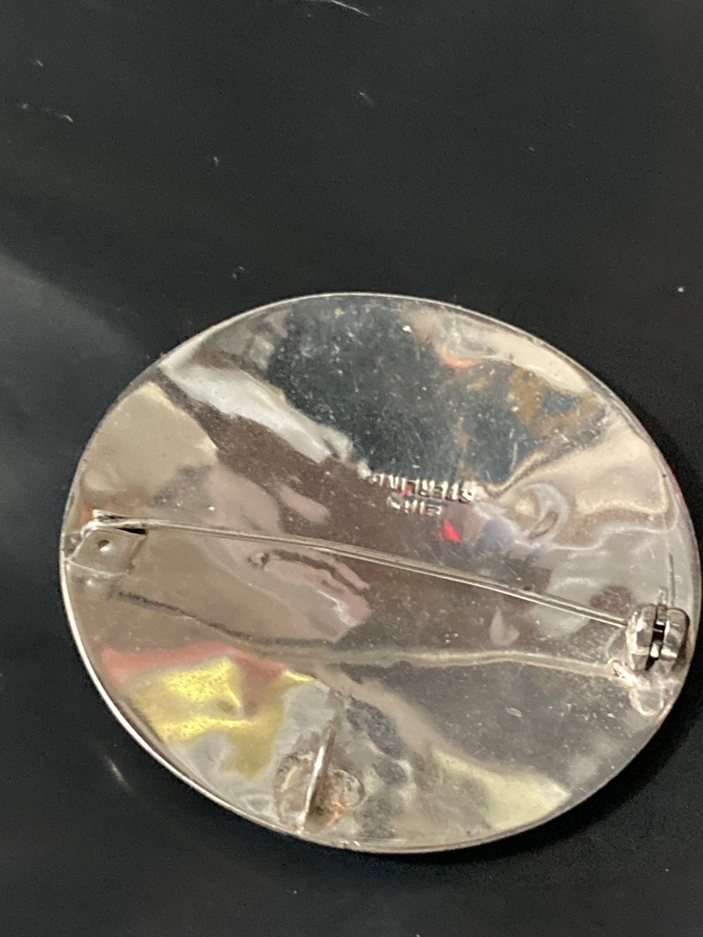 Large Siam silver niello round black brooch 4.5cm 10.3grams