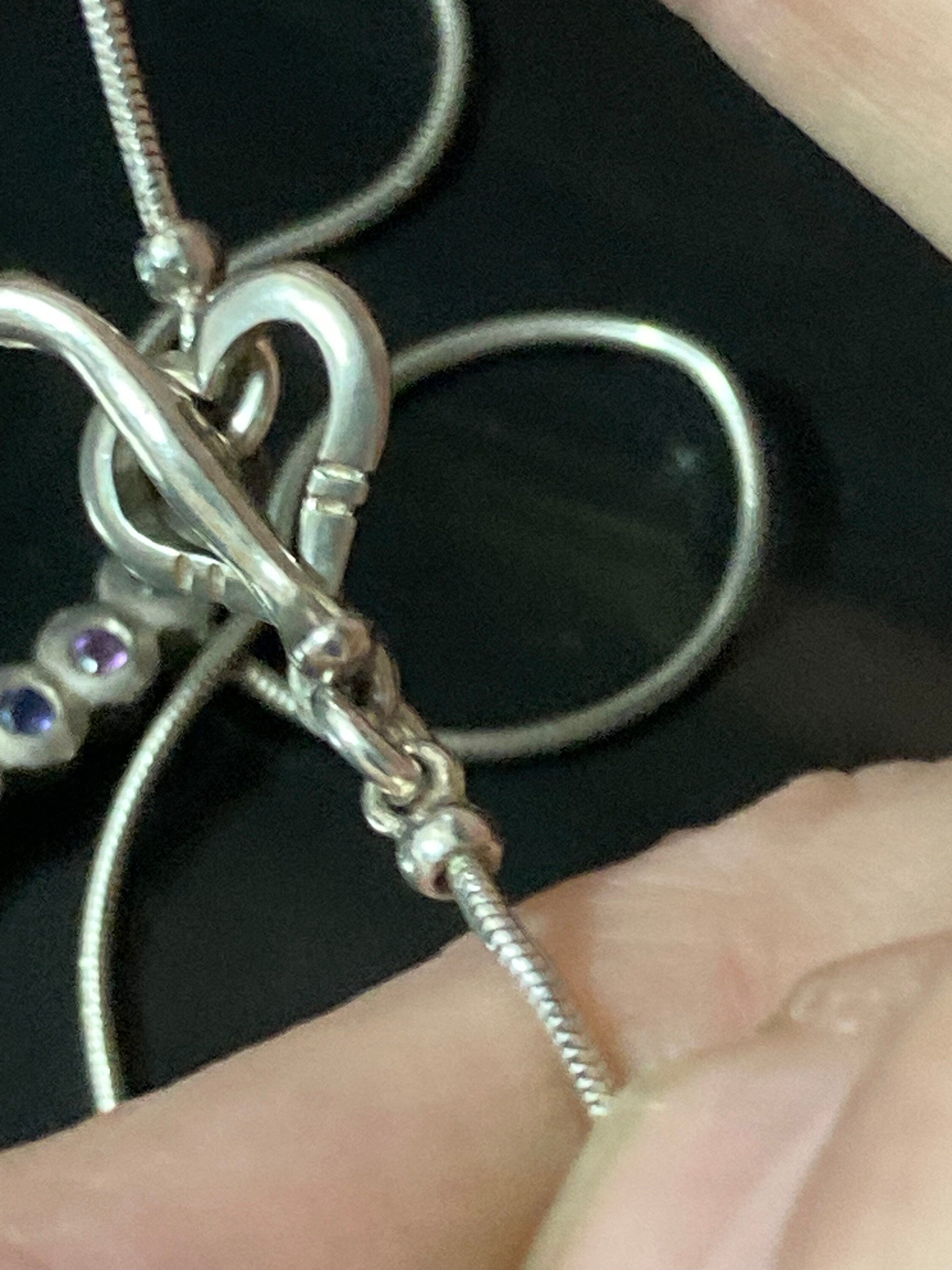 925 sterling silver pink purple clear diamanté modernist pendant on a chain