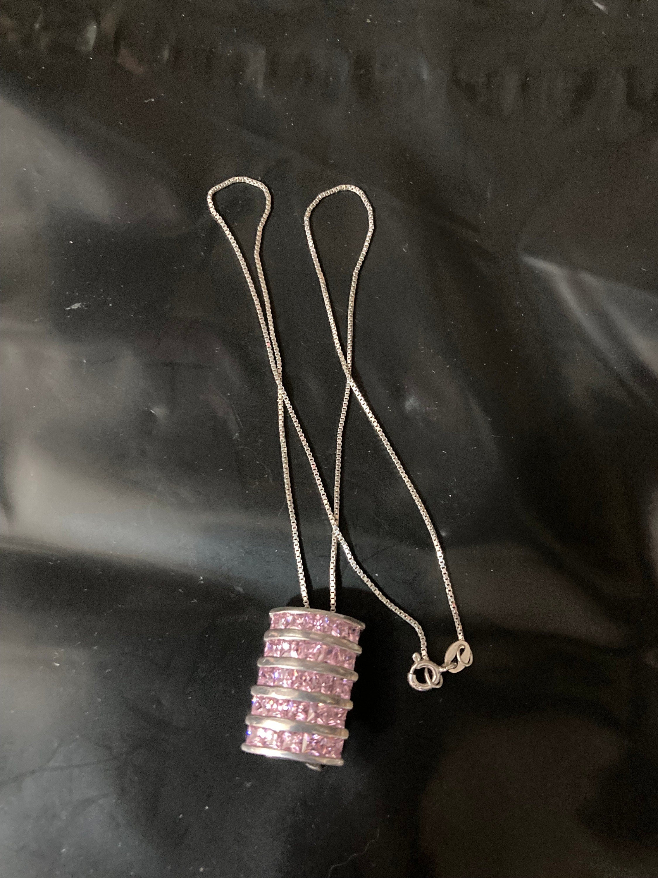 925 sterling silver pink diamanté Crystal modernist pendant on a chain