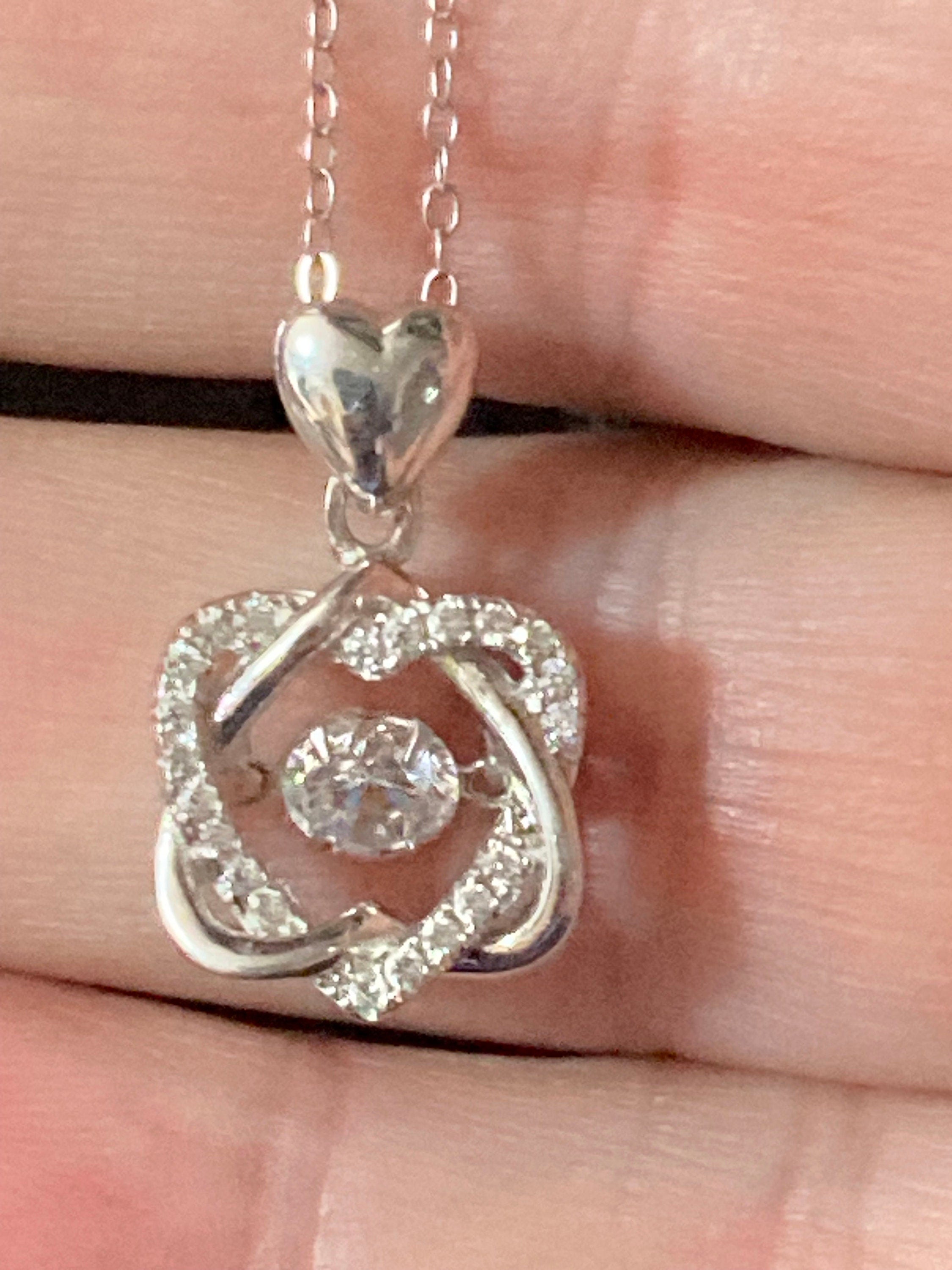 925 sterling silver clear diamanté trembler pendant on a chain