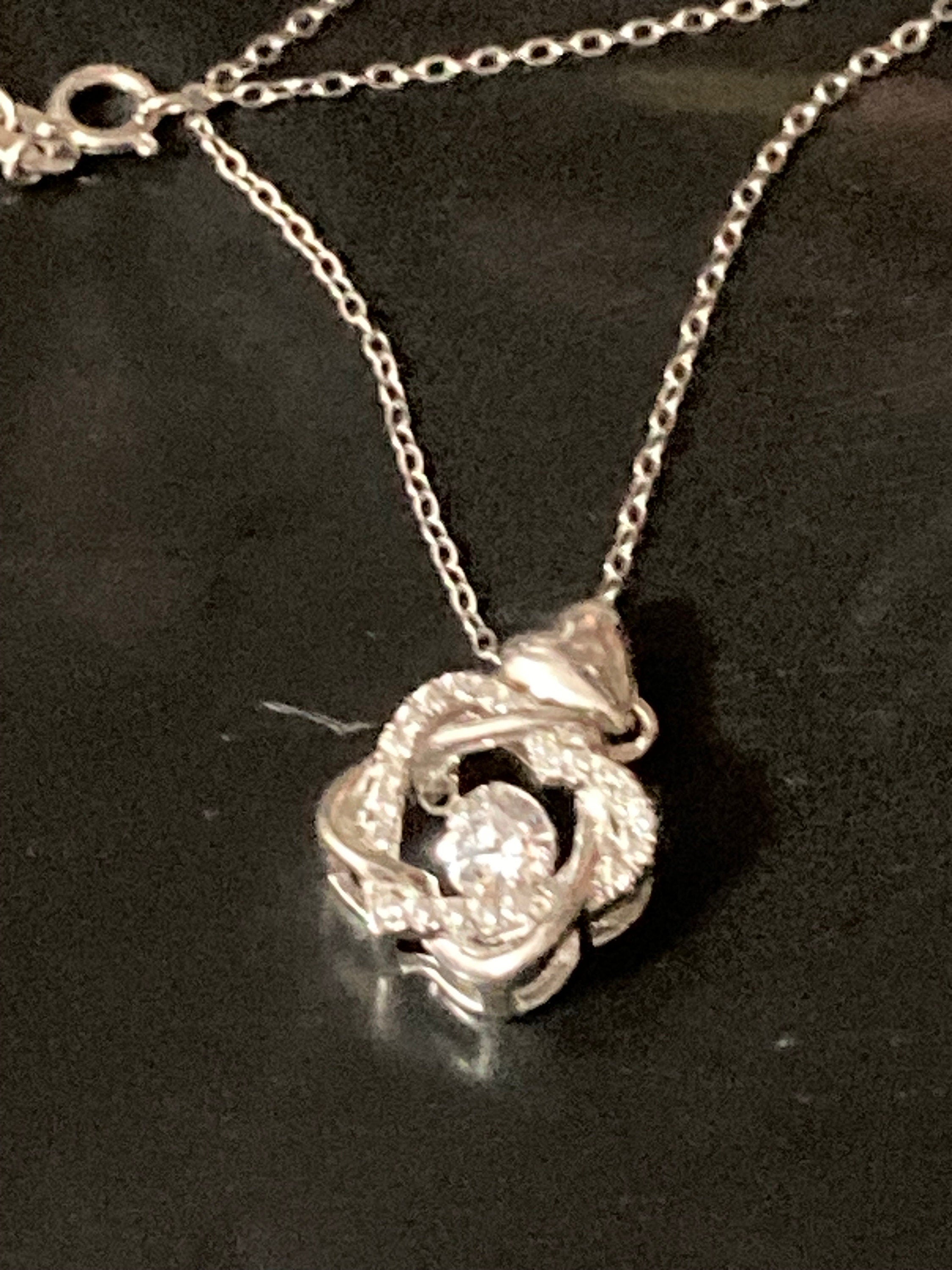 925 sterling silver clear diamanté trembler pendant on a chain