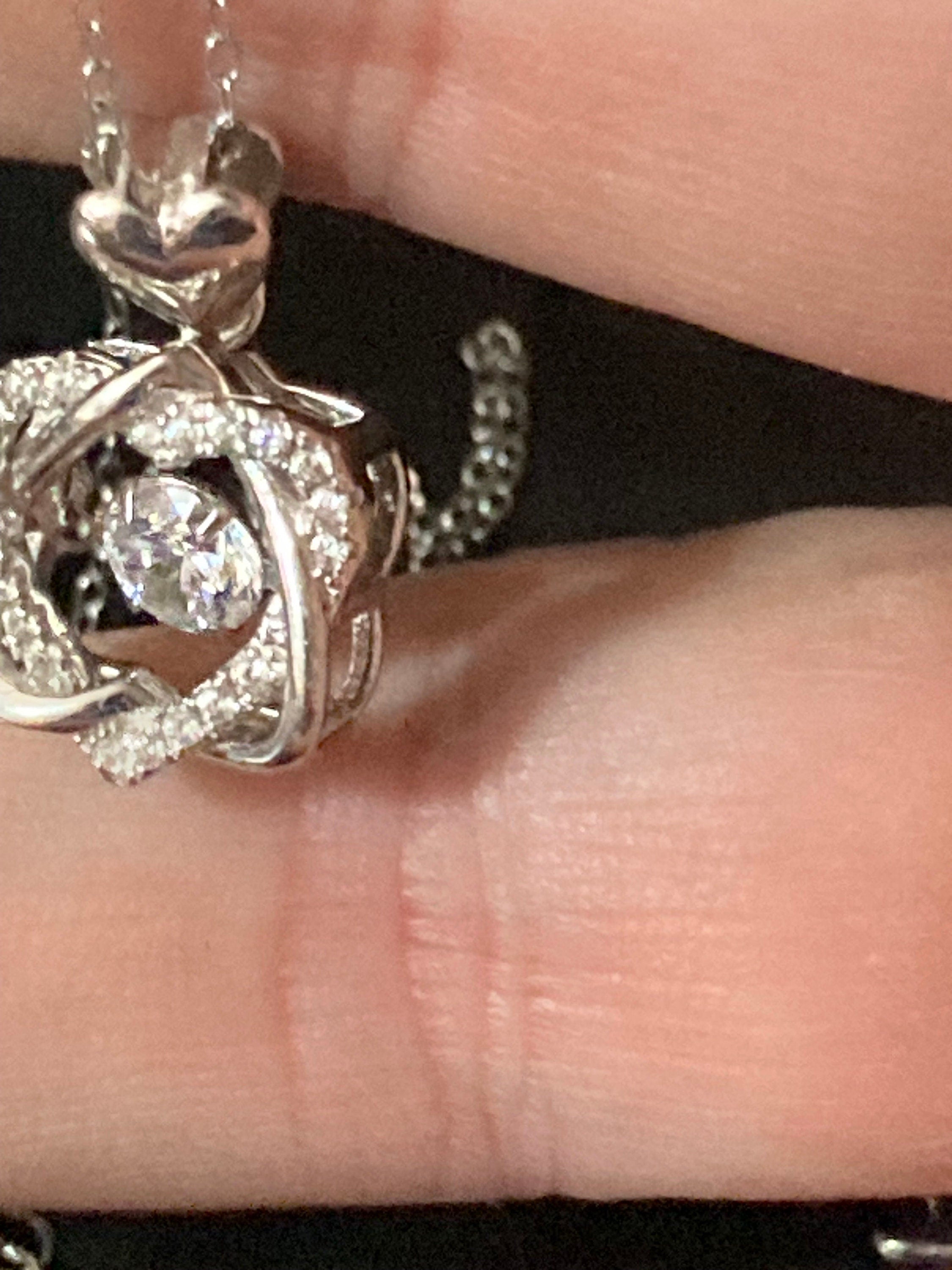 925 sterling silver clear diamanté trembler pendant on a chain