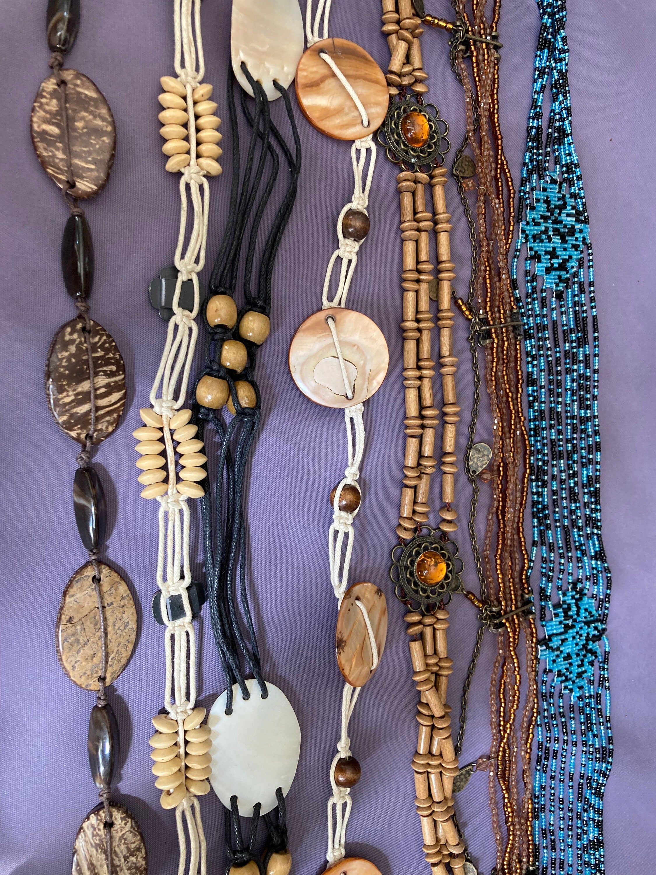 Vintage brown beige beaded tie belt festival boho