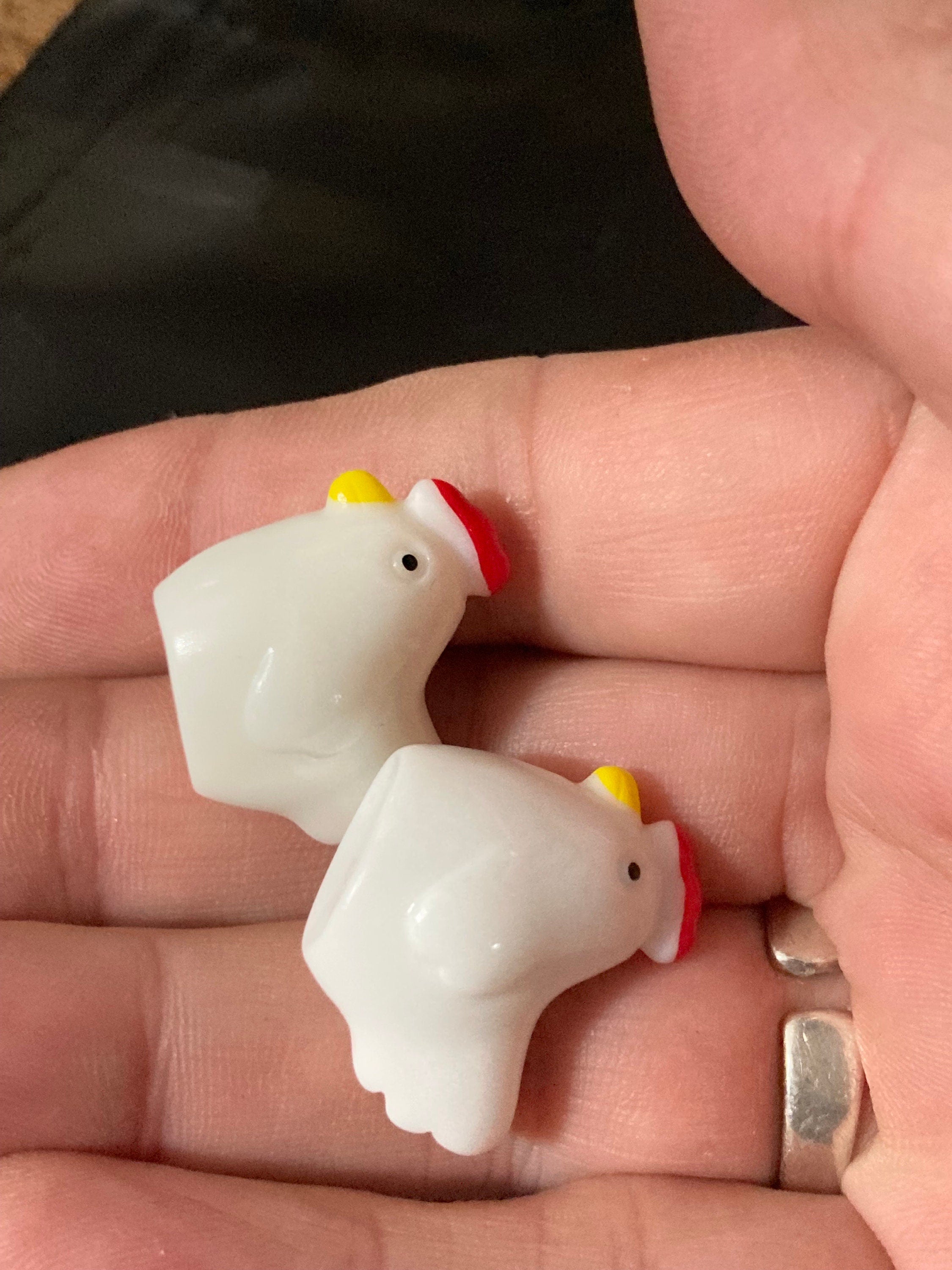 2 x miniature hen chicken figures cake toppers farmyard dollshouse decorations