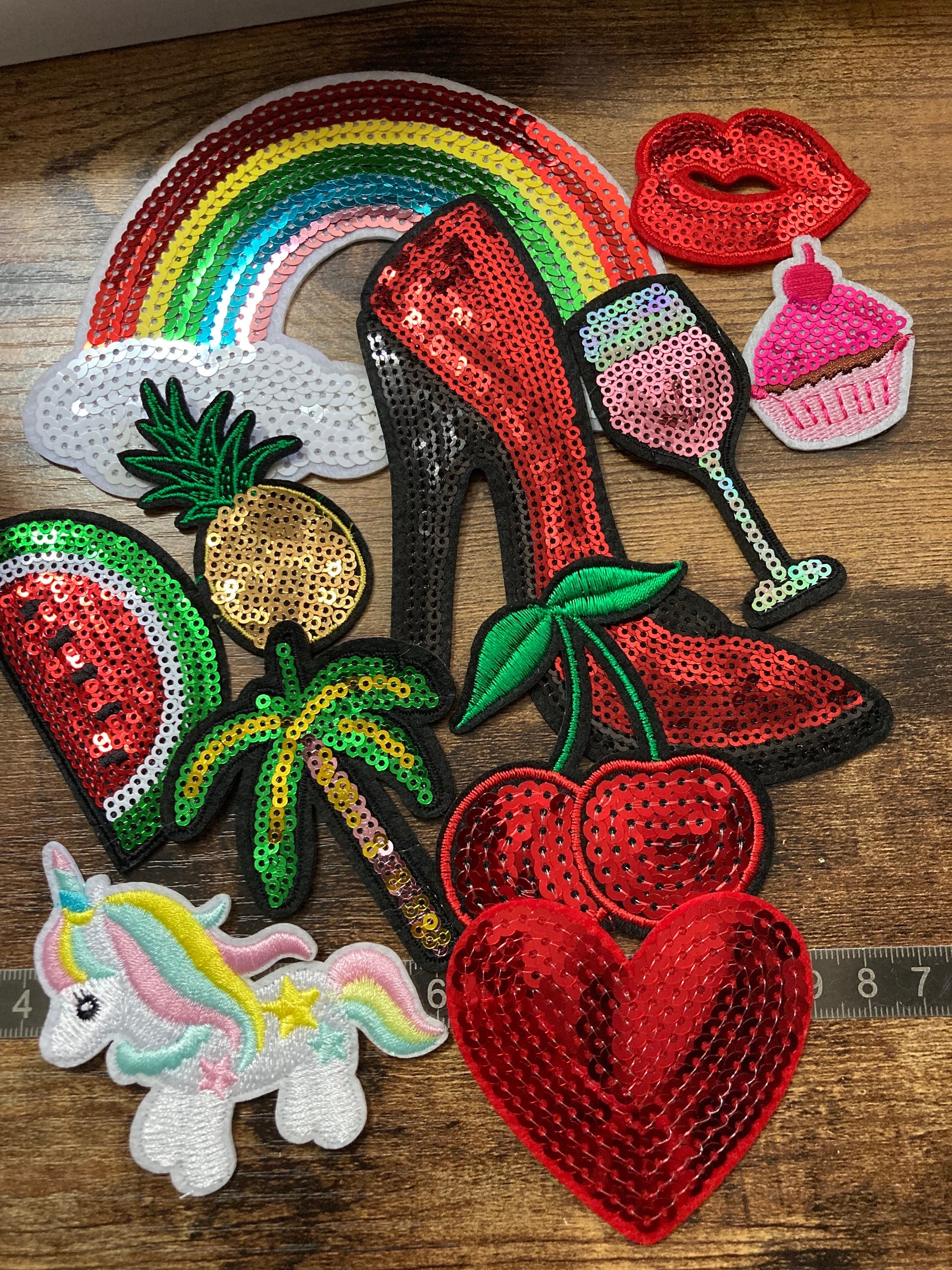 red lips sequin patch, iron on sewing applique