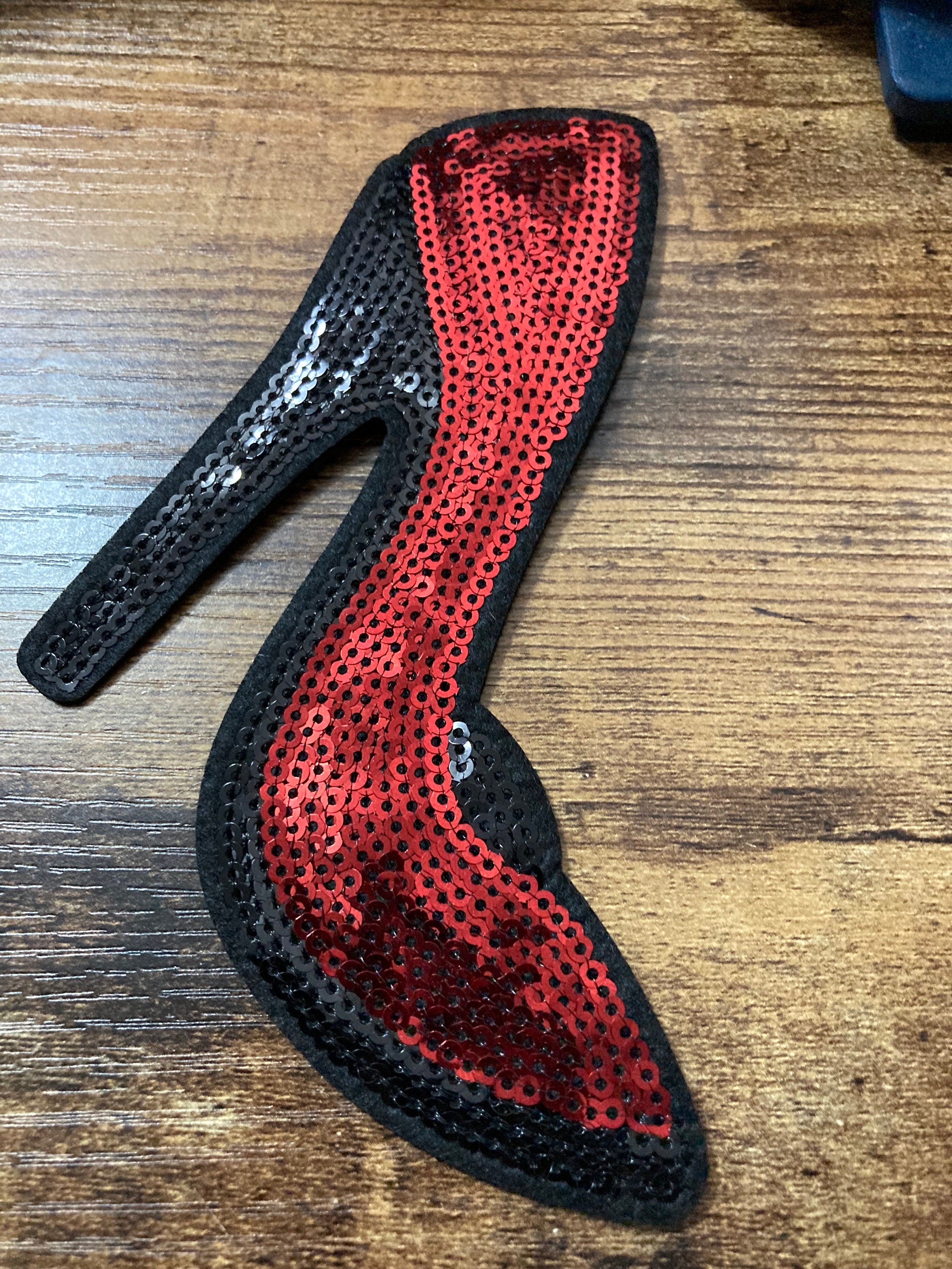 Large Sequin High Heel Shoe Patch: Red & Black Iron-On Applique (15 x 13)