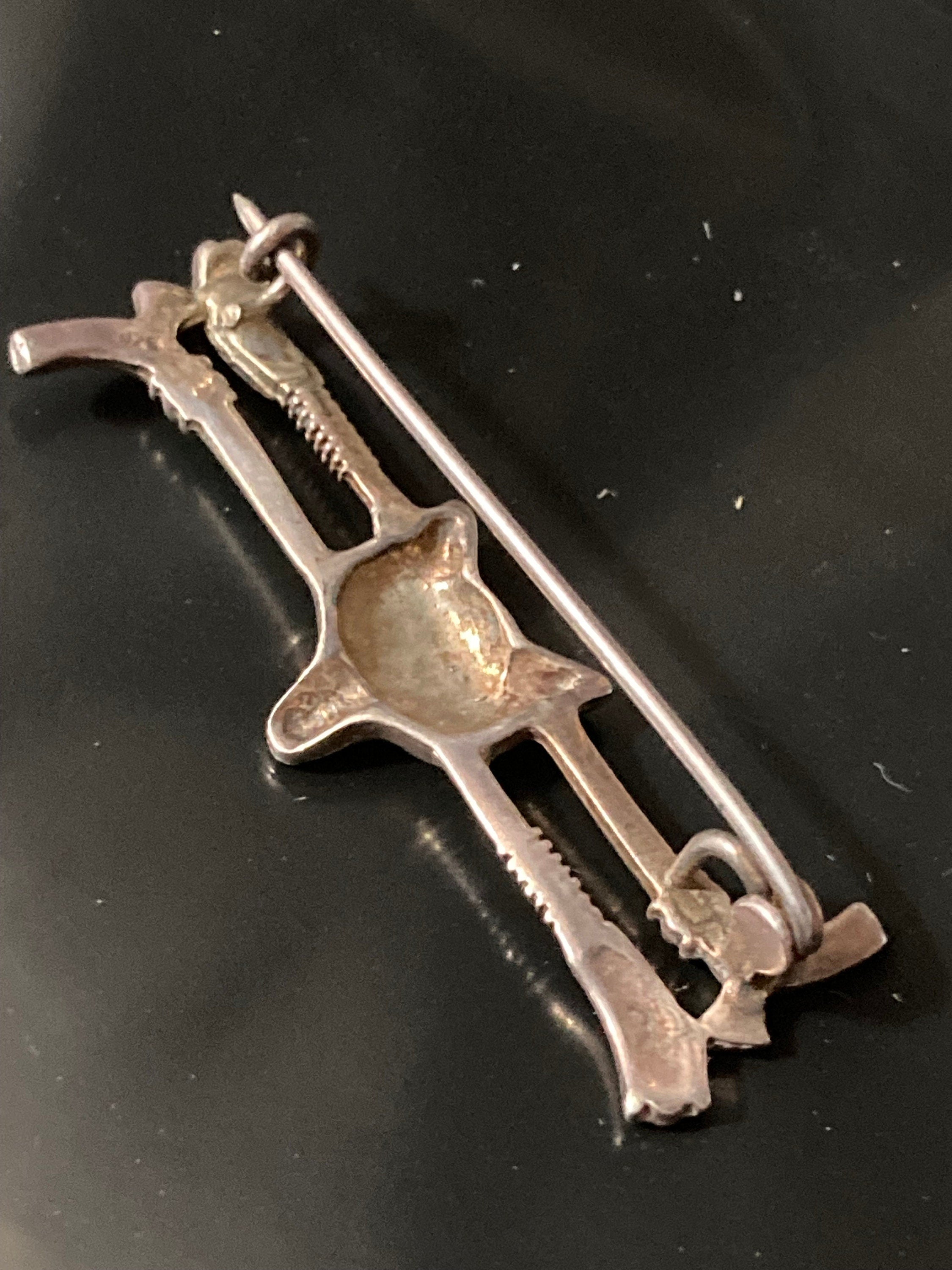 Vintage fox head bar brooch 925 sterling silver