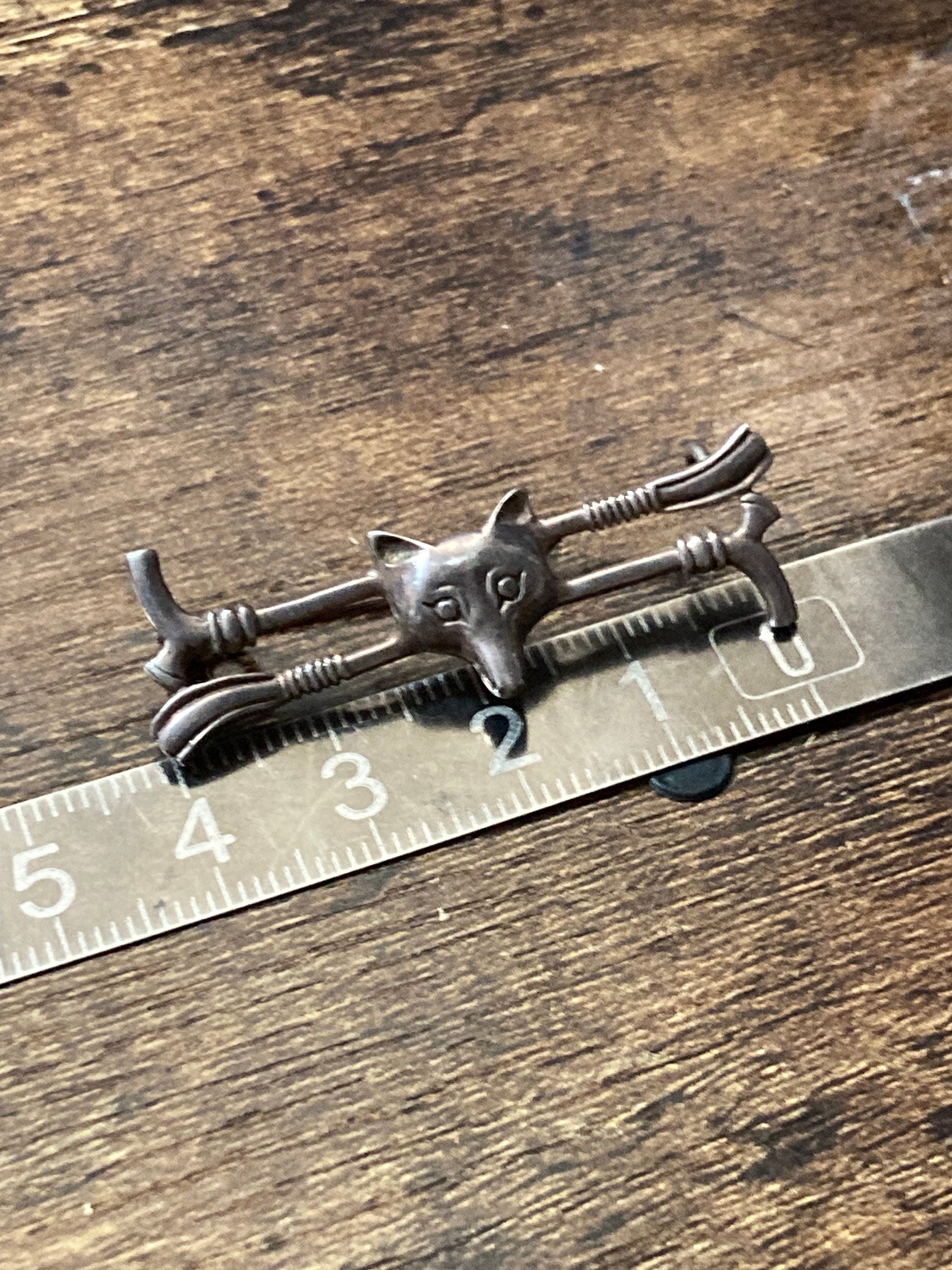 Vintage fox head bar brooch 925 sterling silver