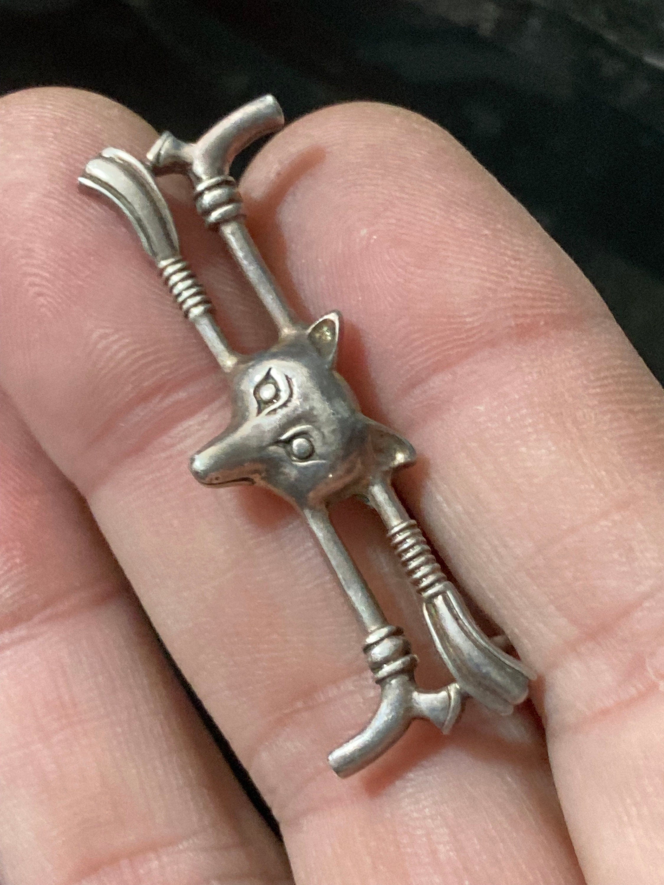 Vintage fox head bar brooch 925 sterling silver