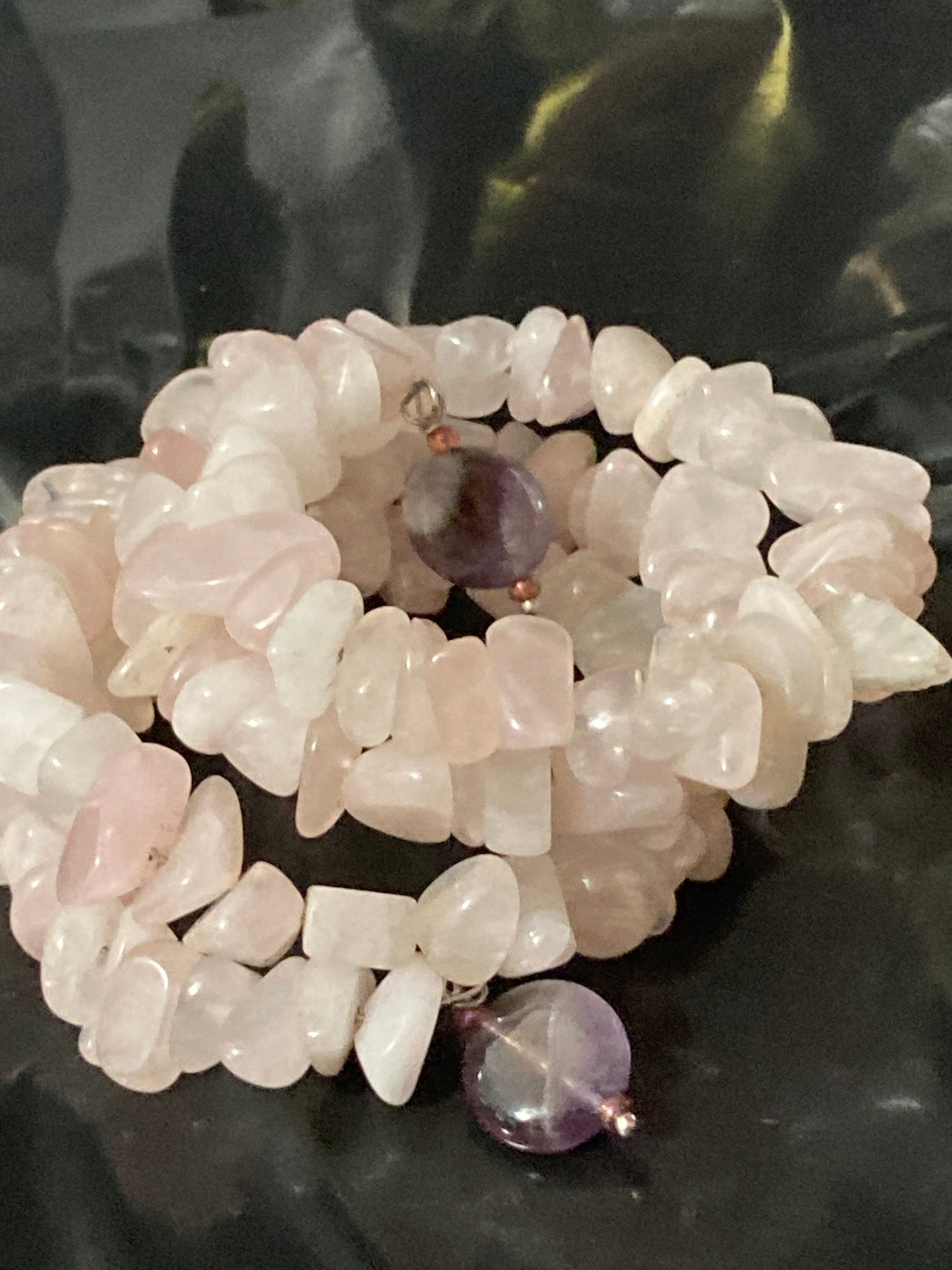 Rose quartz and amethyst chunky gemstone wrap bracelet