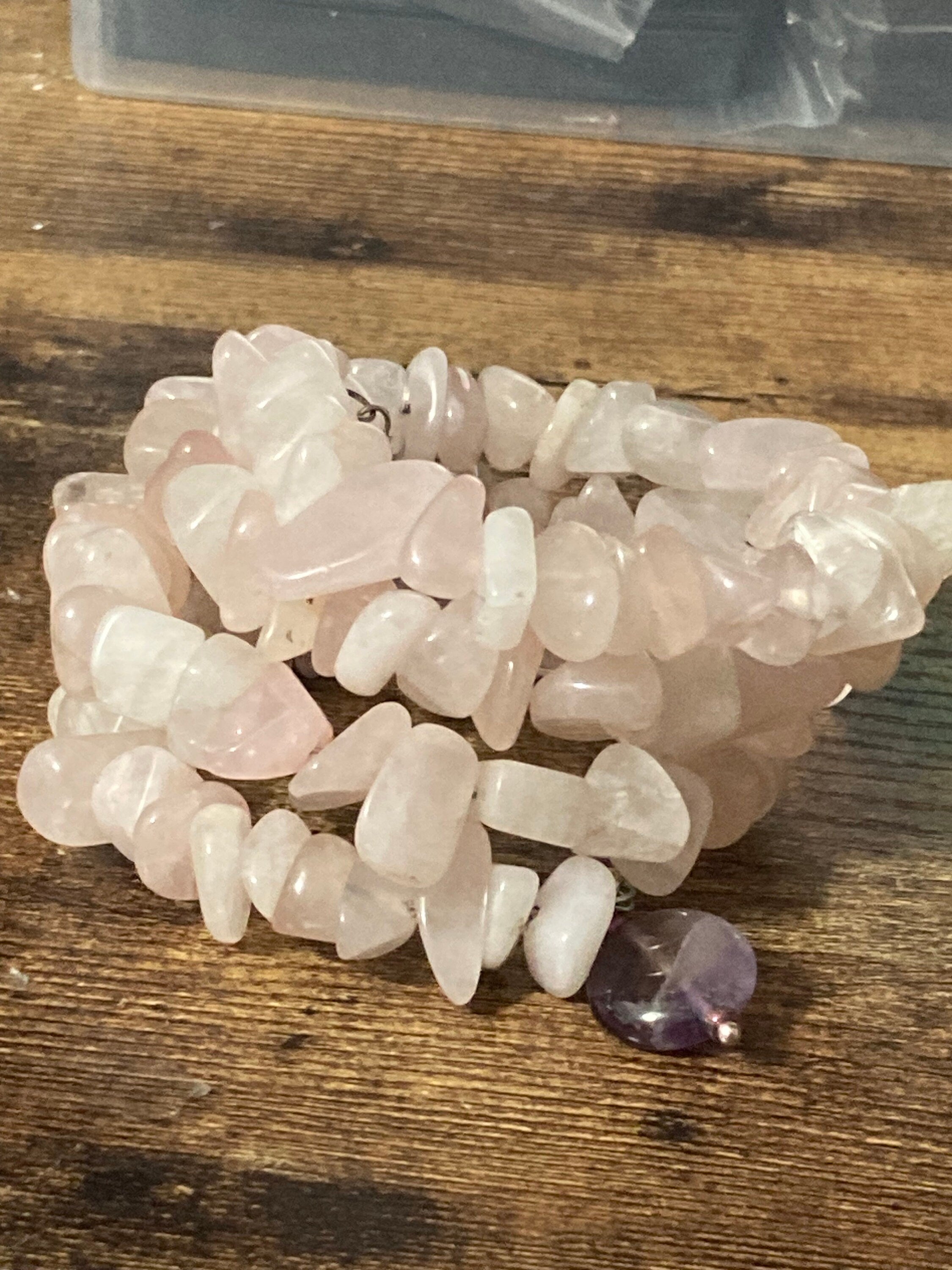 Rose quartz and amethyst chunky gemstone wrap bracelet