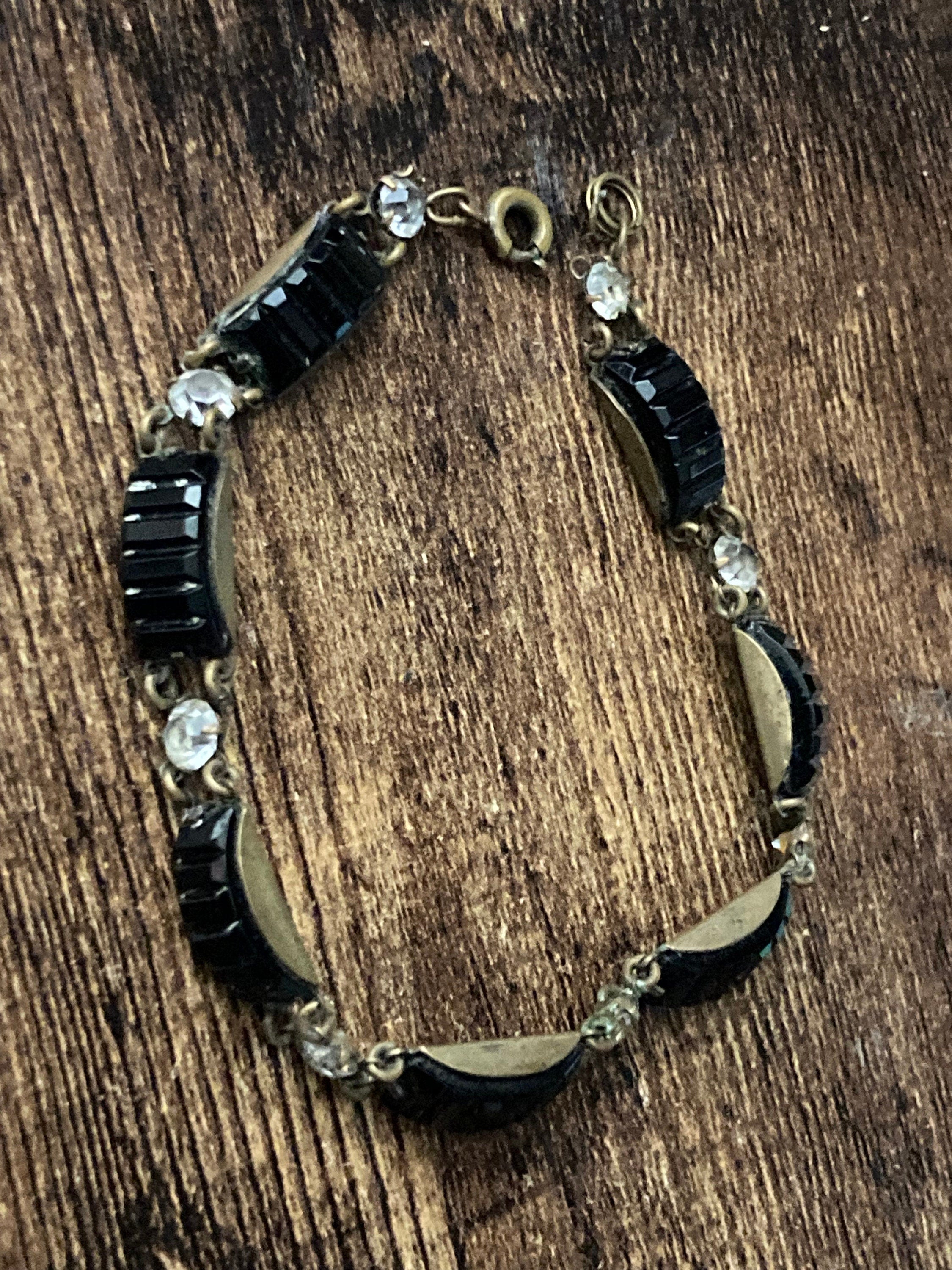 Victorian black Vauxhall glass and clear paste bracelet