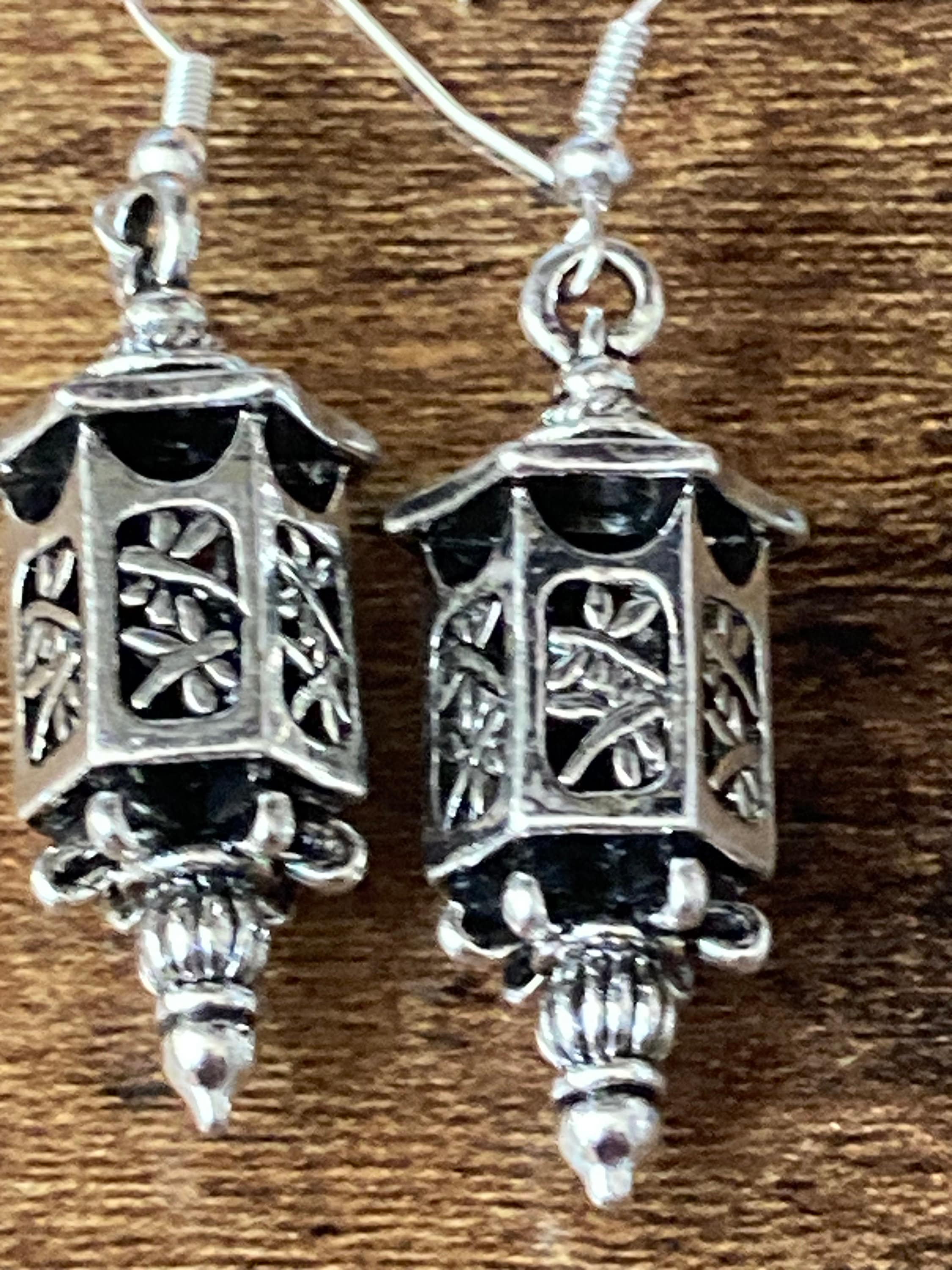 Chinese lantern silver tone drop earrings