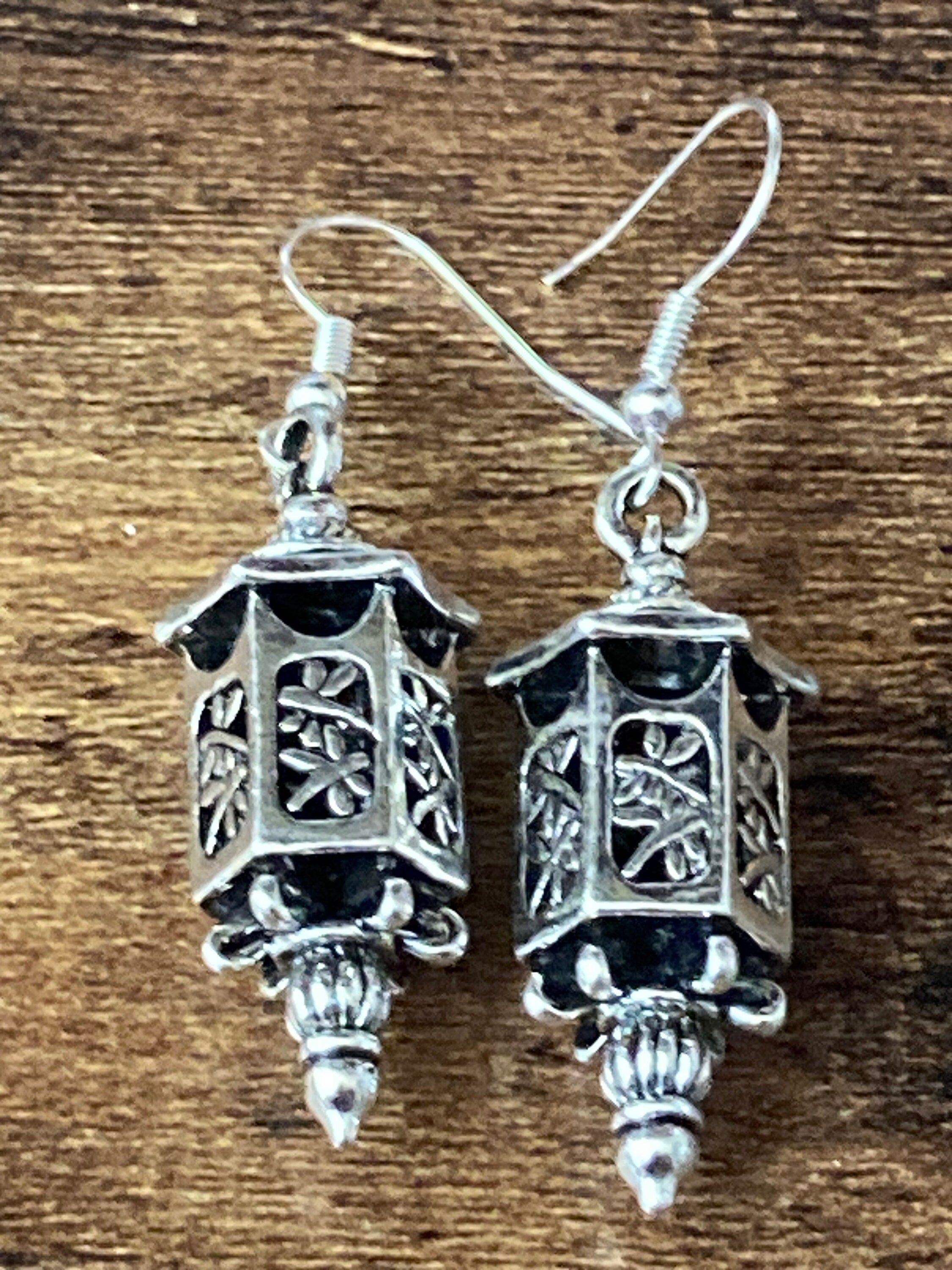 Chinese lantern silver tone drop earrings