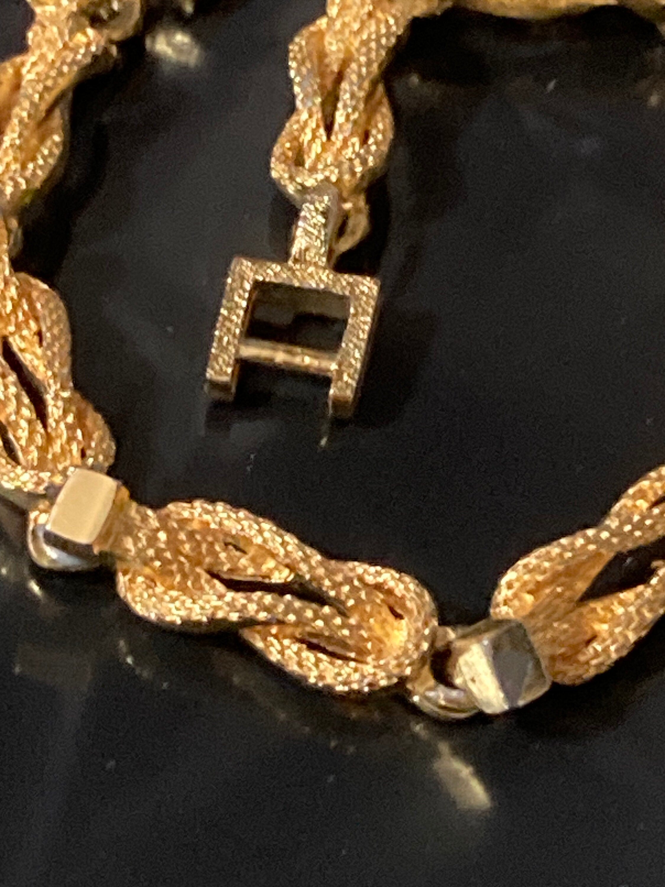 Retro 1980s Gold Plated Rope Chain Link Bracelet - 20cm