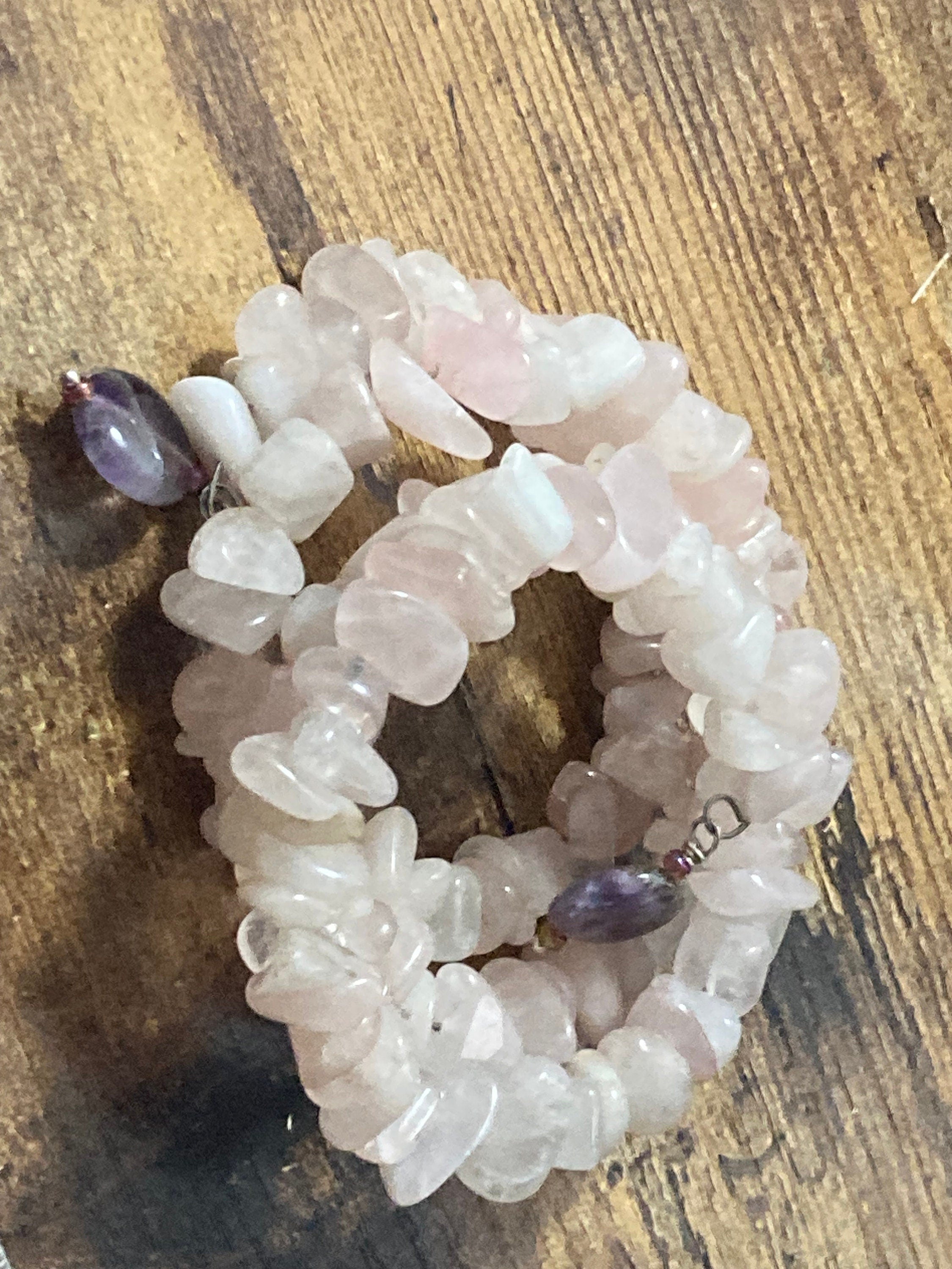 Rose quartz and amethyst chunky gemstone wrap bracelet