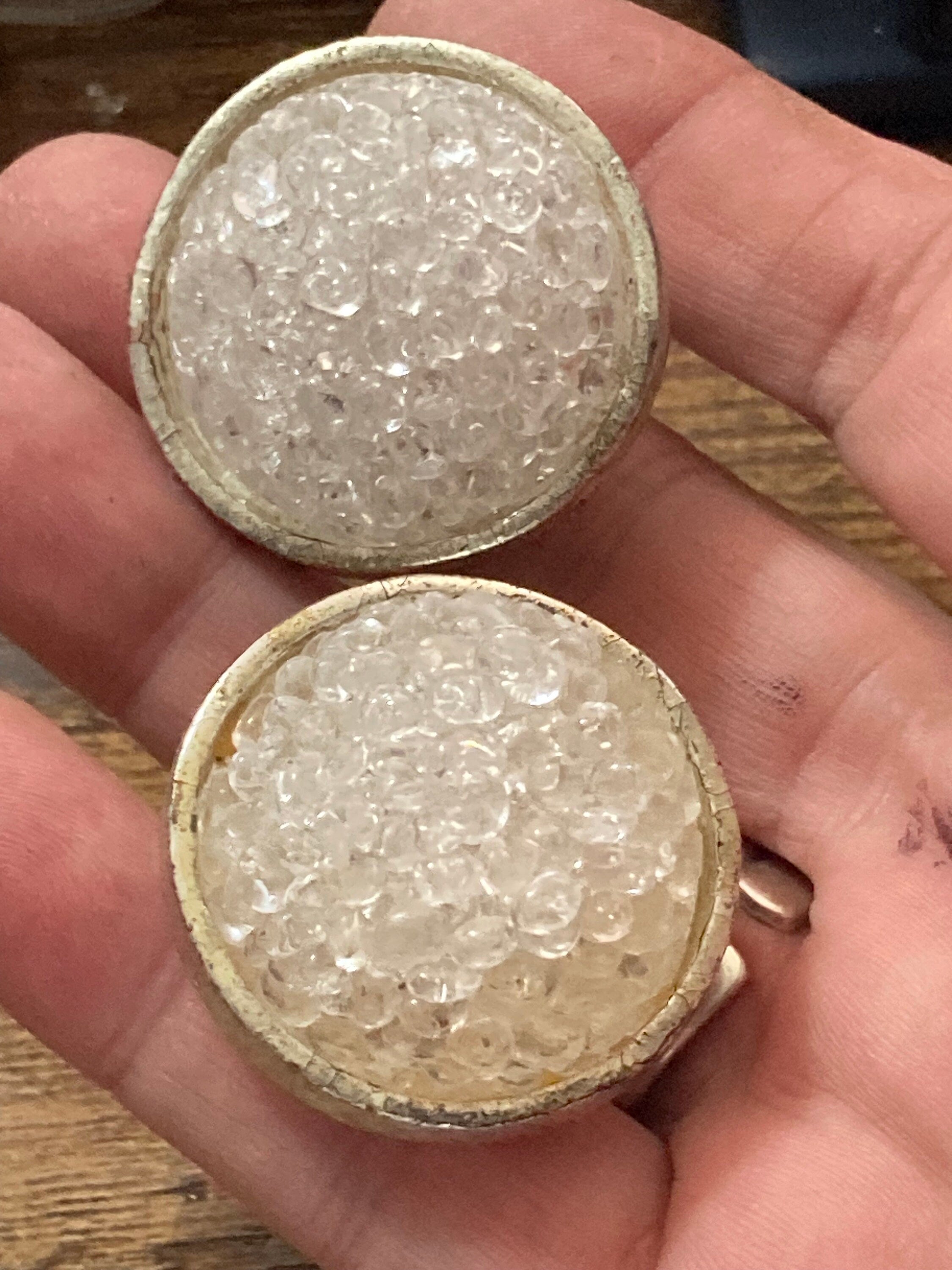 Vintage Edouard Ramboud Paris Clip On Earrings: Silver Tone Acrylic Bobble Domed Design