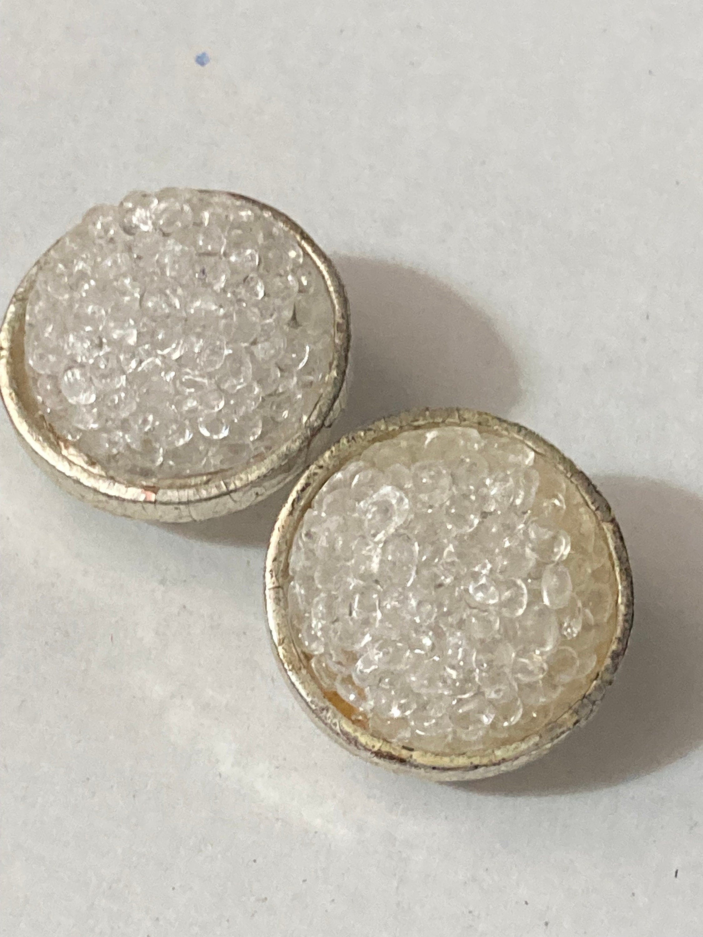 Vintage Edouard Ramboud Paris Clip On Earrings: Silver Tone Acrylic Bobble Domed Design
