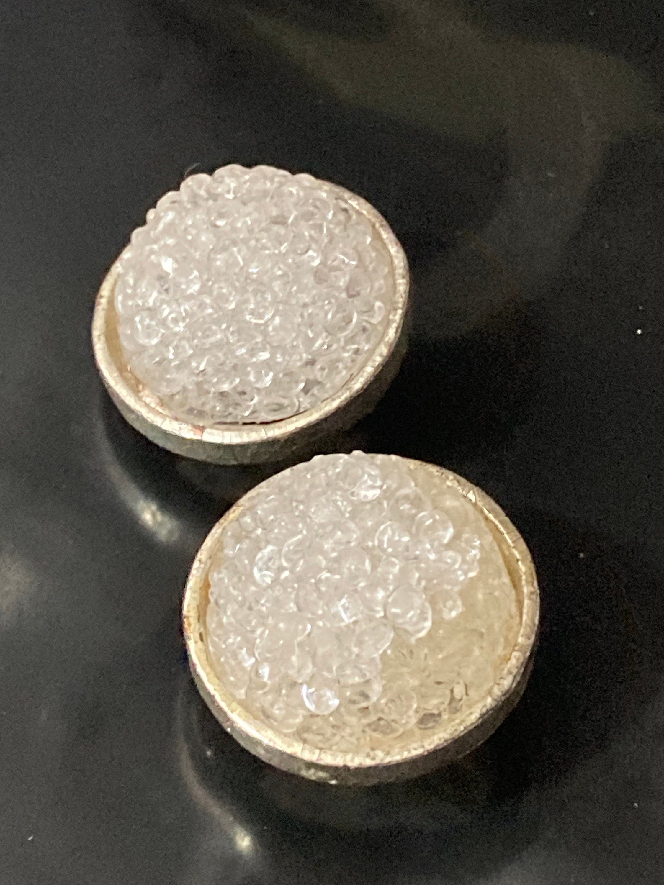 Vintage Edouard Ramboud Paris Clip On Earrings: Silver Tone Acrylic Bobble Domed Design