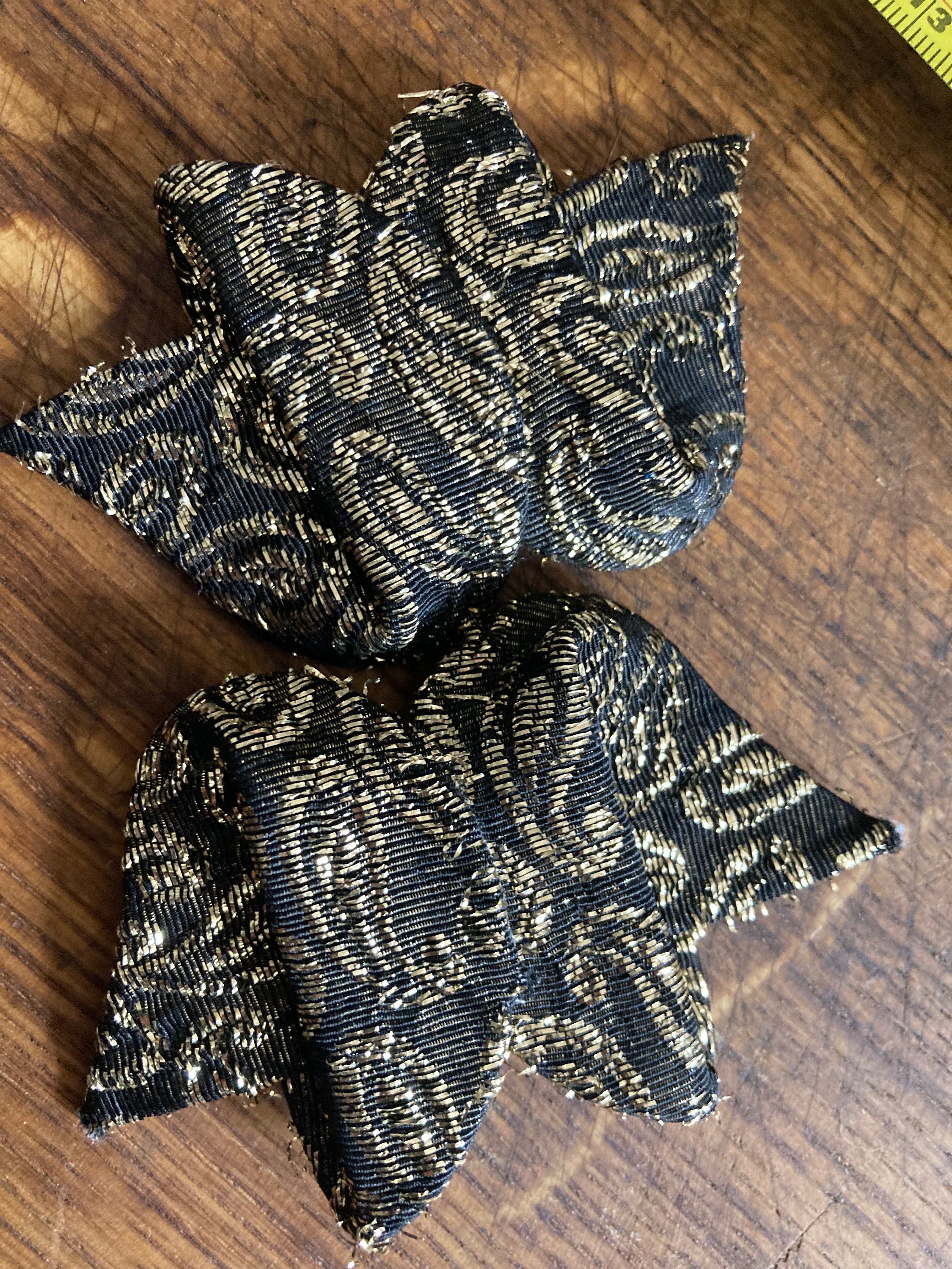 pair of Black and gold ribbon polka dot BOW shoe clips