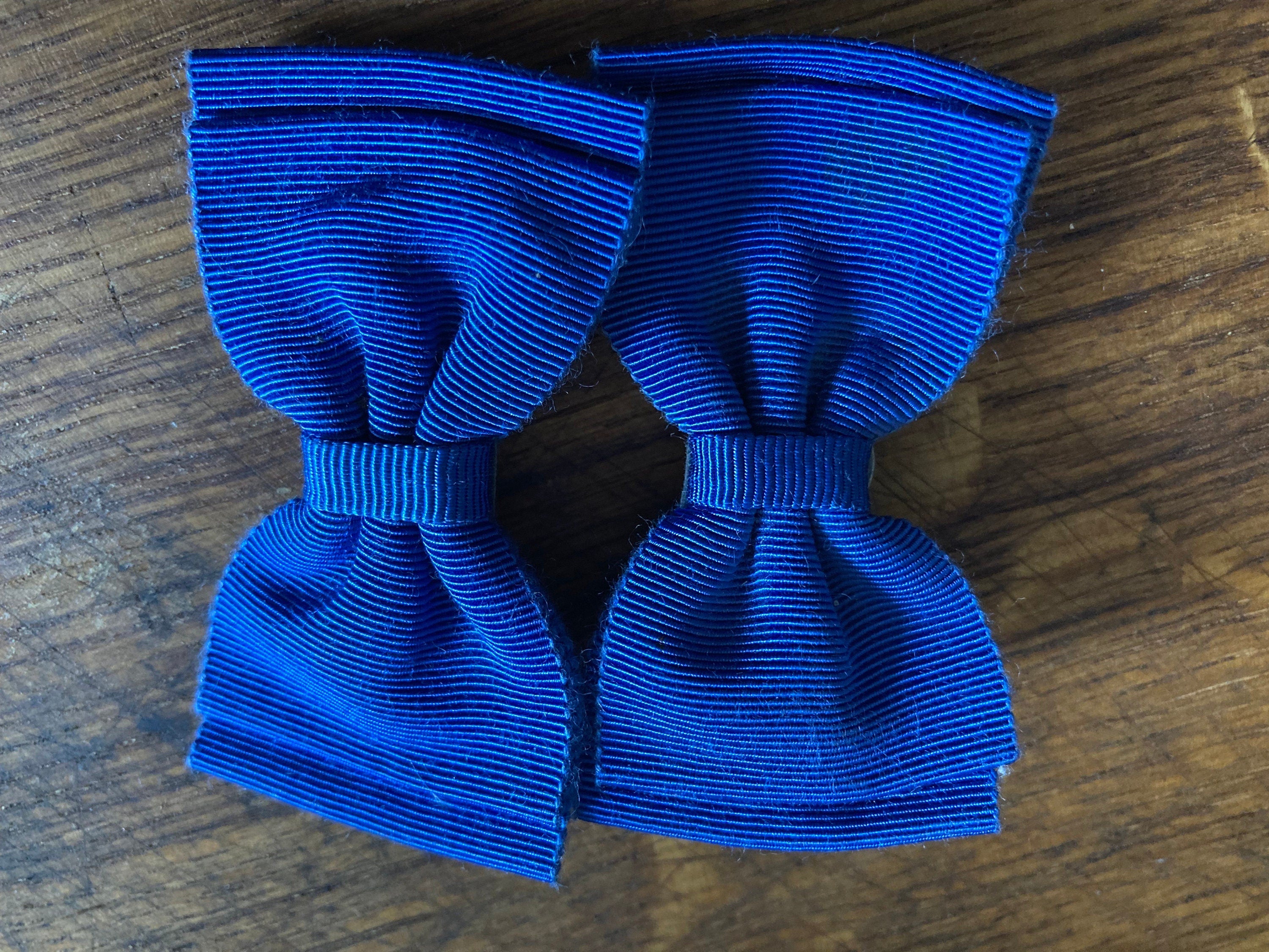 Vintage pair of bright blue GROSGRAIN ribbon BOW shoe clips