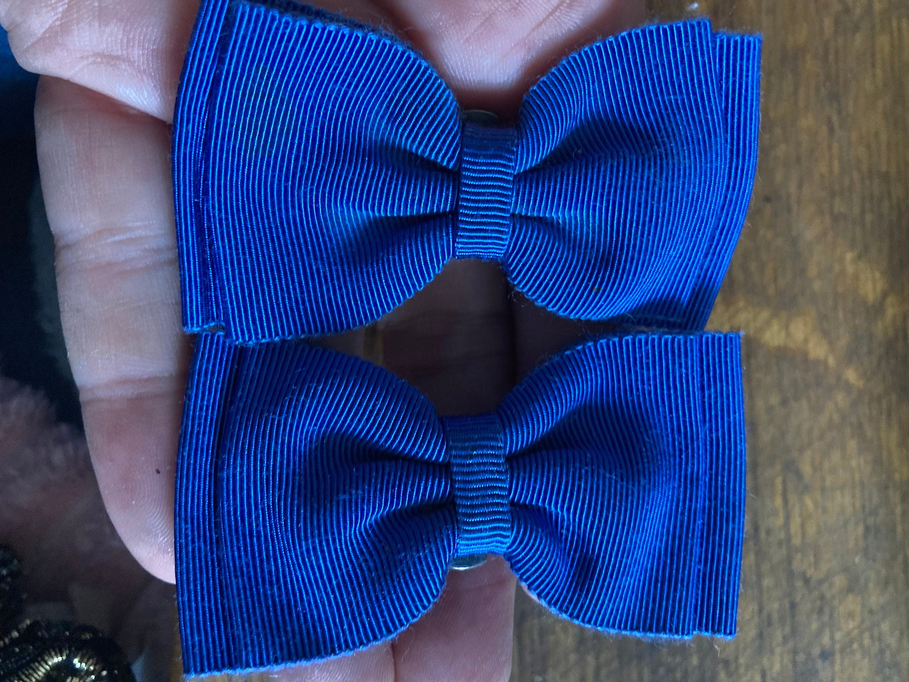Vintage pair of bright blue GROSGRAIN ribbon BOW shoe clips