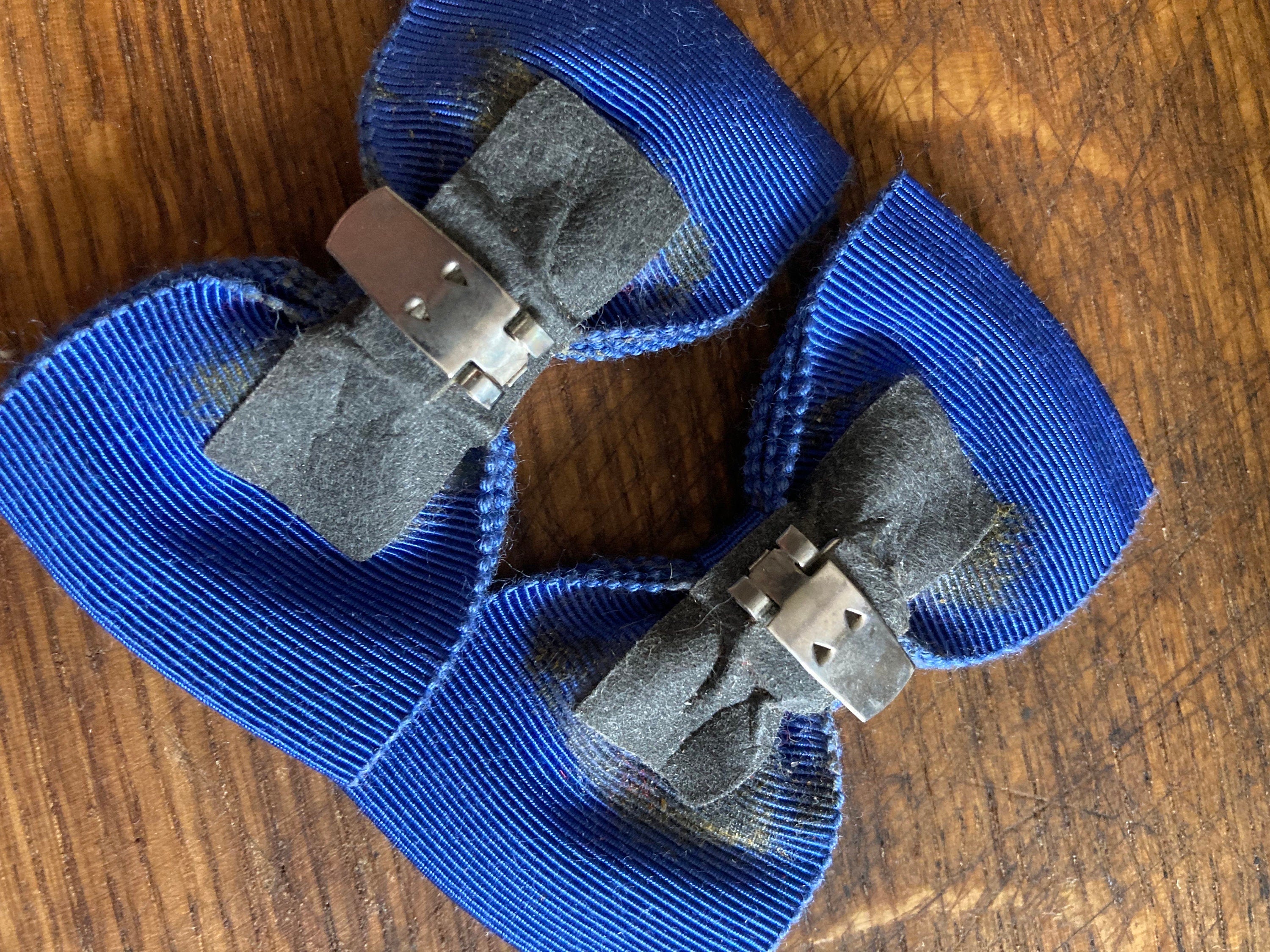 Vintage pair of bright blue GROSGRAIN ribbon BOW shoe clips