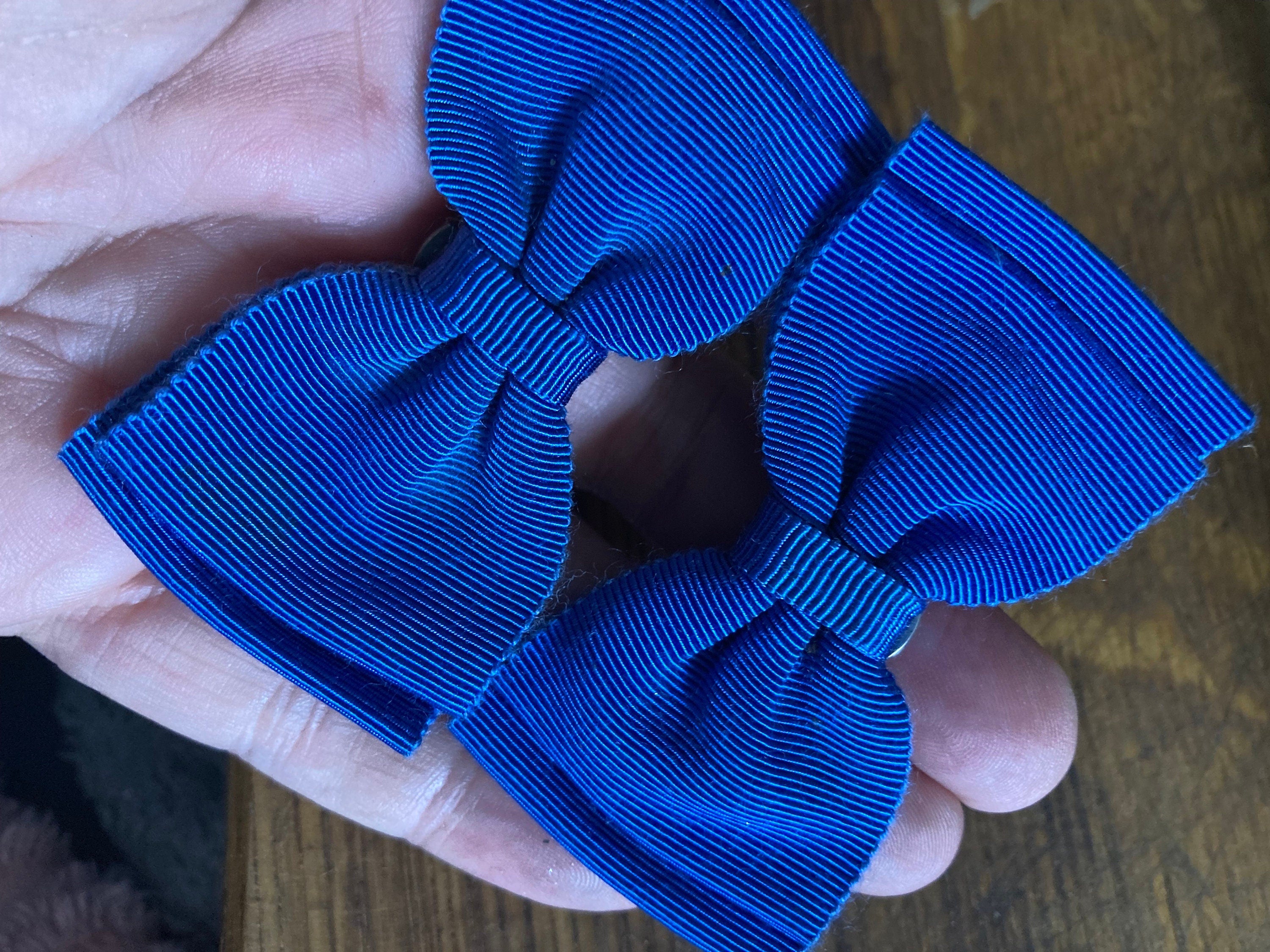 Vintage pair of bright blue GROSGRAIN ribbon BOW shoe clips