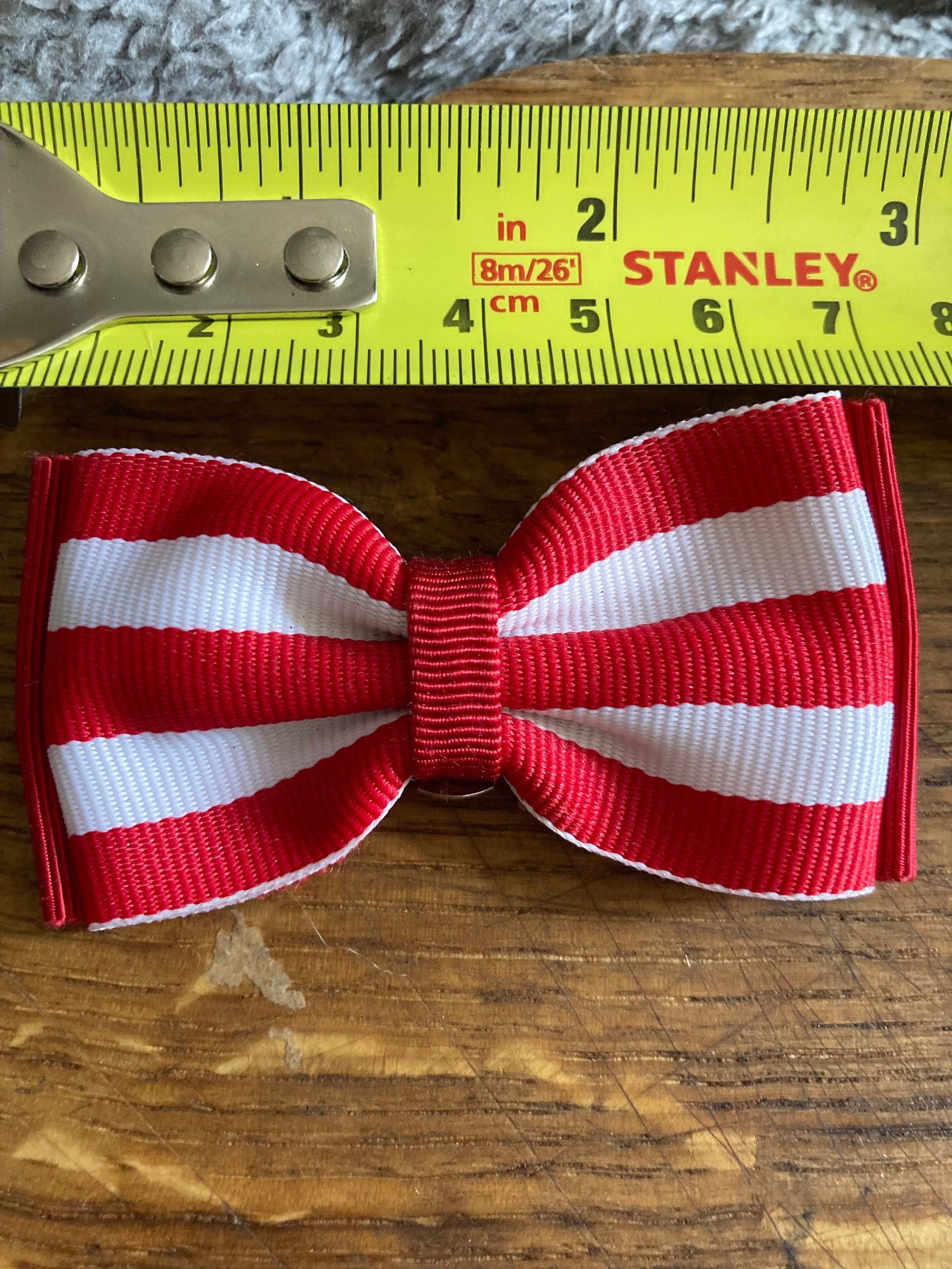 Vintage pair of bright red and white striped GROSGRAIN ribbon BOW shoe clips