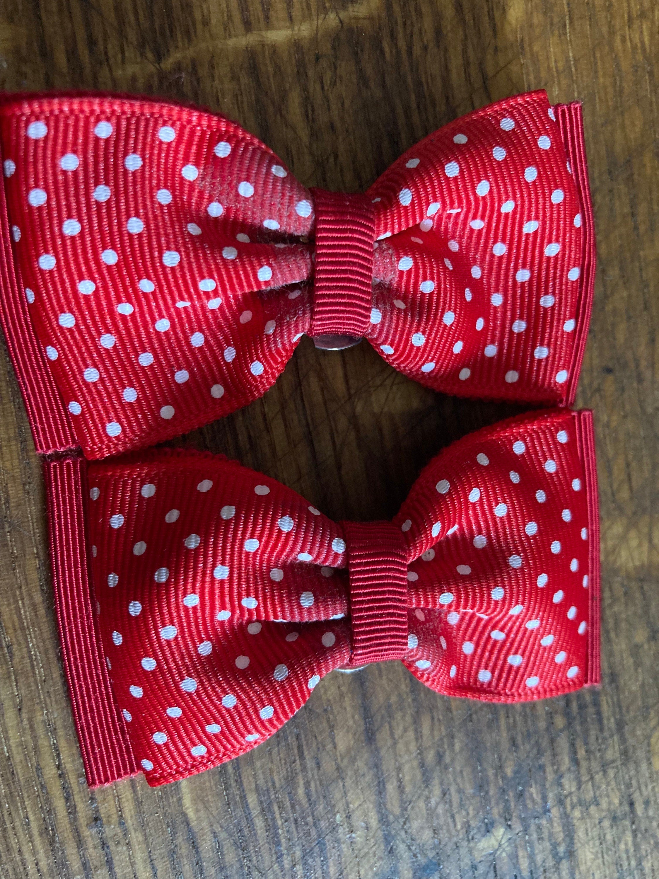 Vintage Red Polka Dot Grosgrain Ribbon Bow Shoe Clips