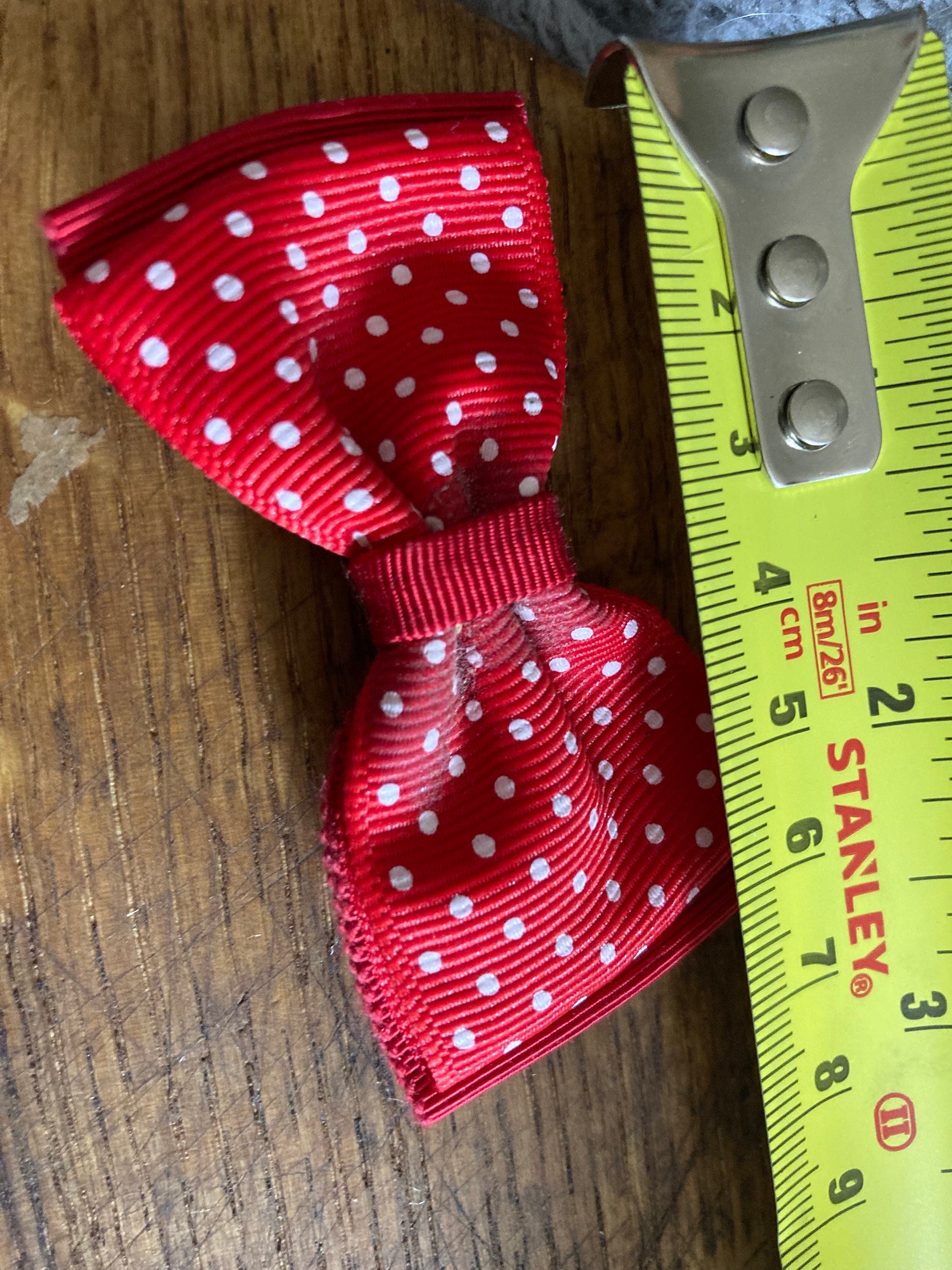 Vintage Red Polka Dot Grosgrain Ribbon Bow Shoe Clips