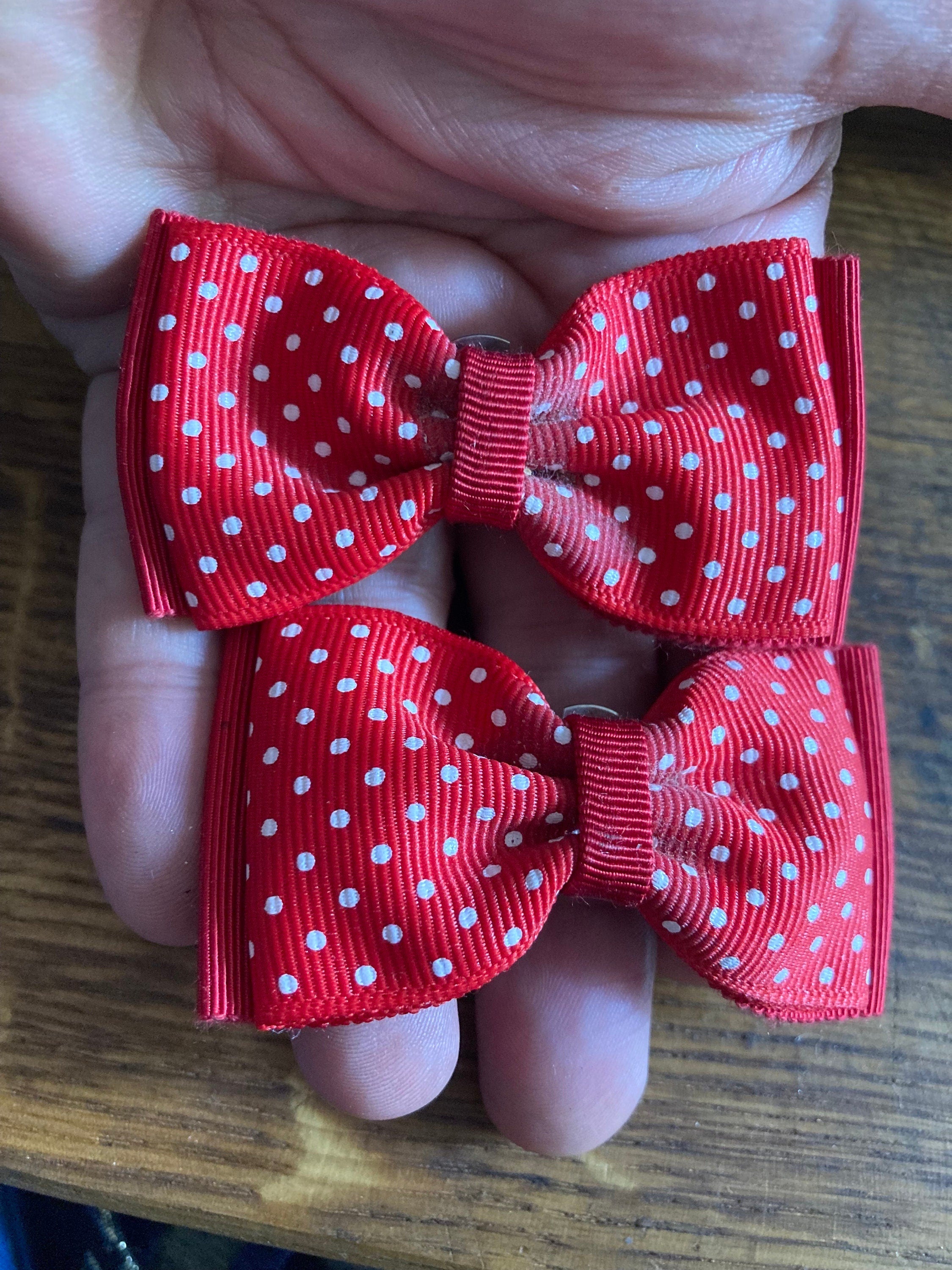 Vintage Red Polka Dot Grosgrain Ribbon Bow Shoe Clips