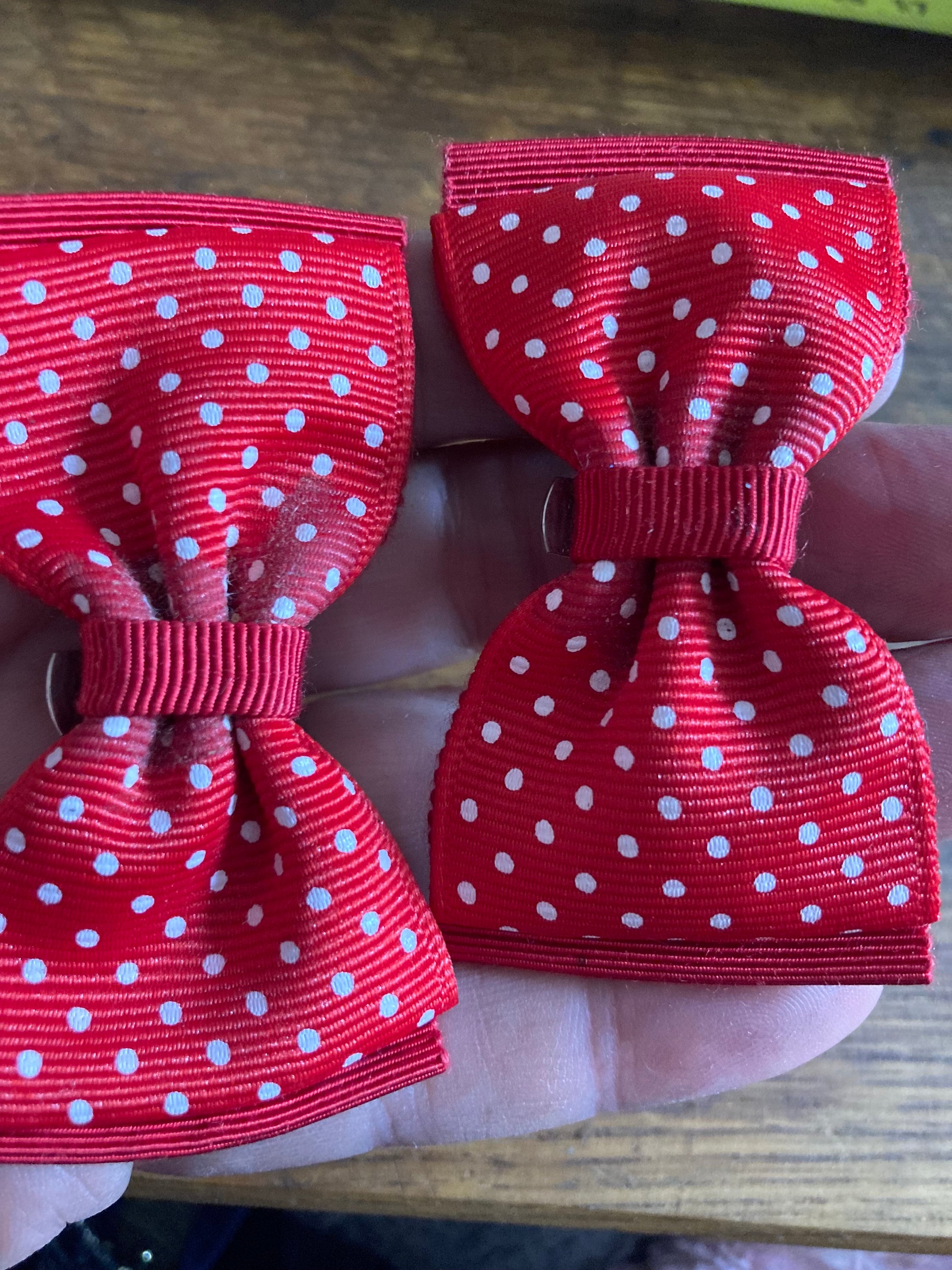 Vintage Red Polka Dot Grosgrain Ribbon Bow Shoe Clips
