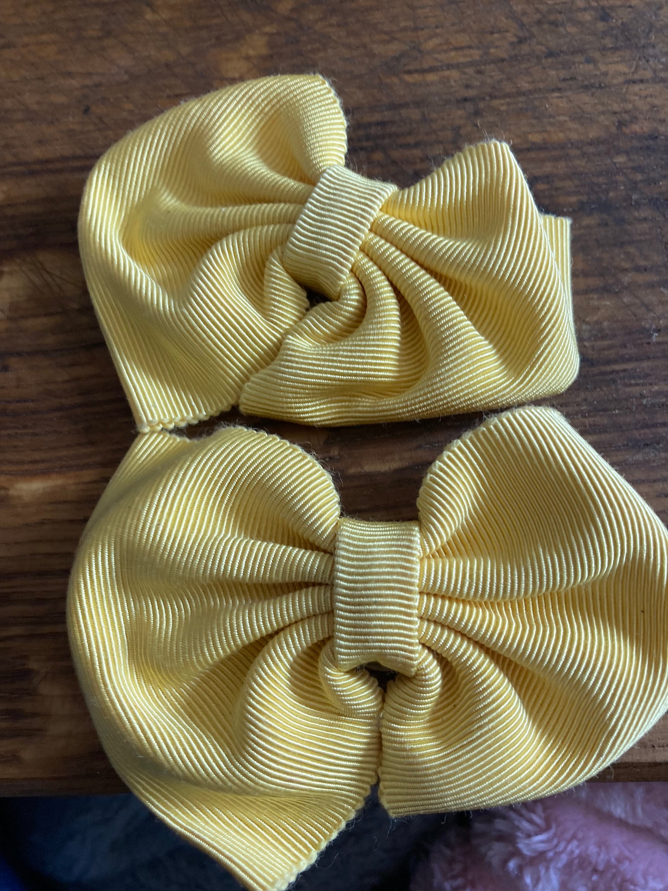 Vintage pair of primrose yellow GROSGRAIN ribbon BOW shoe clips