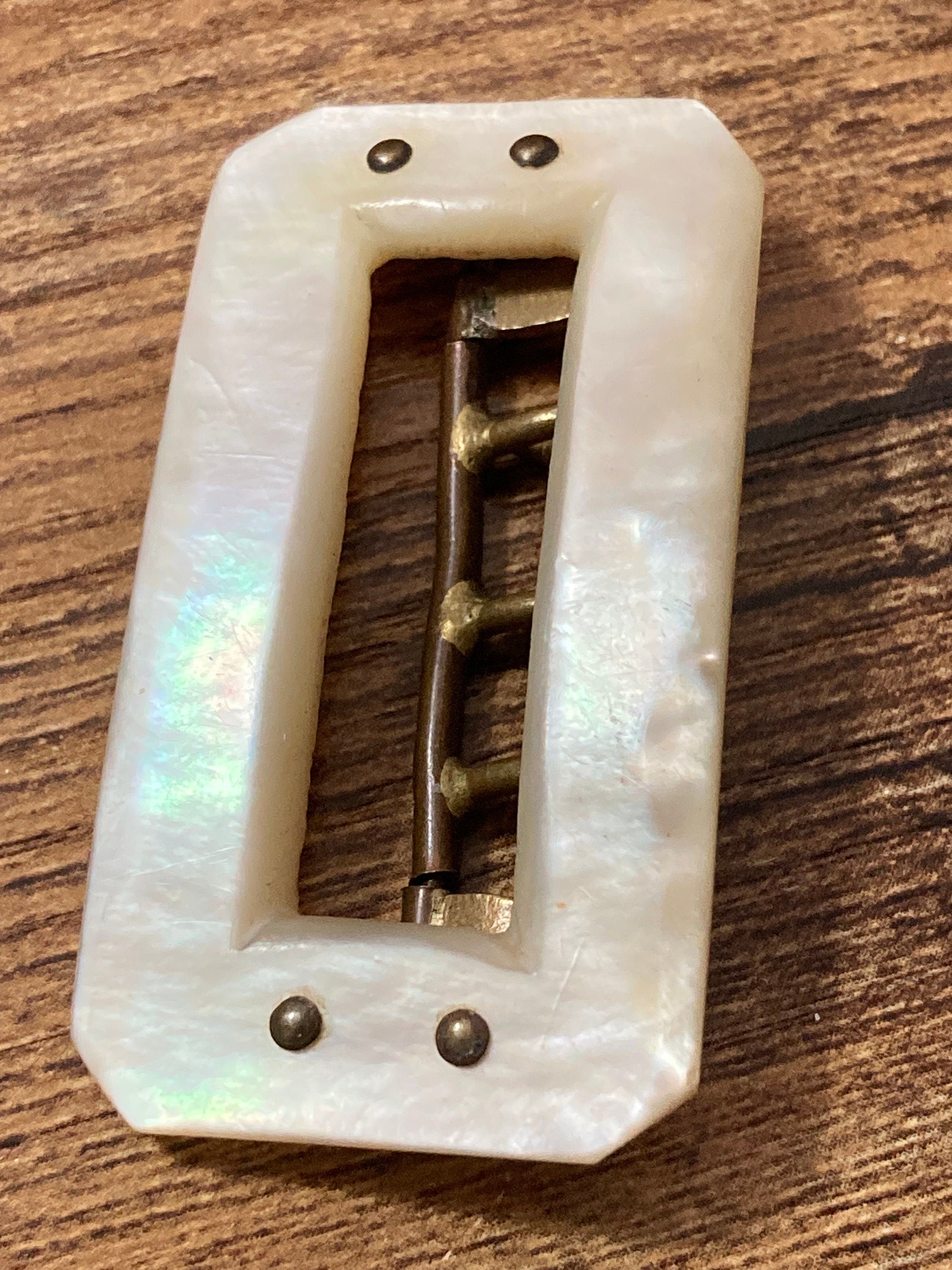 Antique Georgian 1800s 1900s Large MOP Mother of Pearl Carved Ornate 3 prong Belt Buckle Haberdashery Bridal Steampunk Sewing
