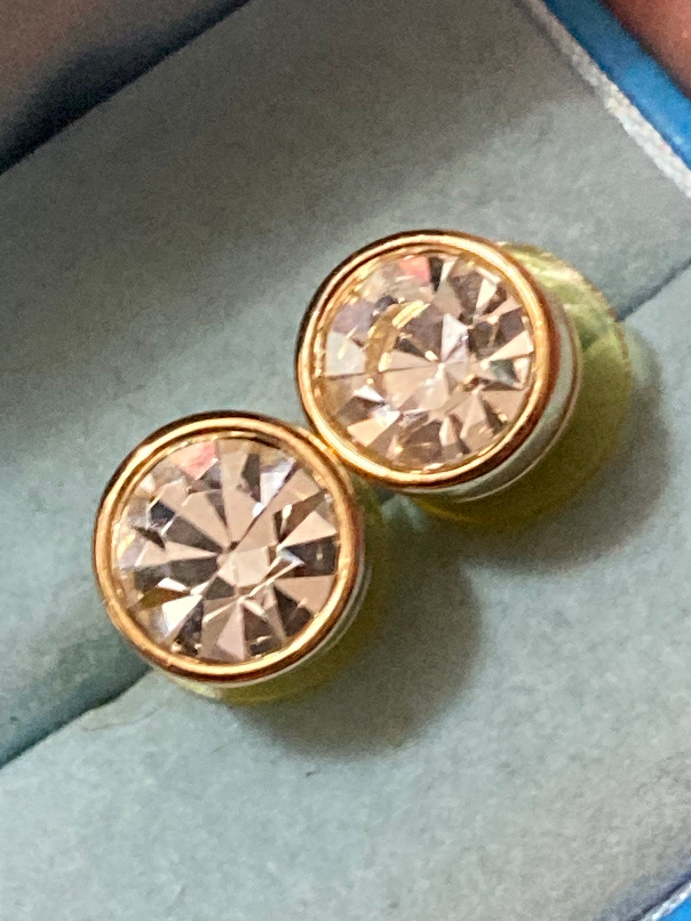 1980s Gold Plated big Diamanté Stud Earrings