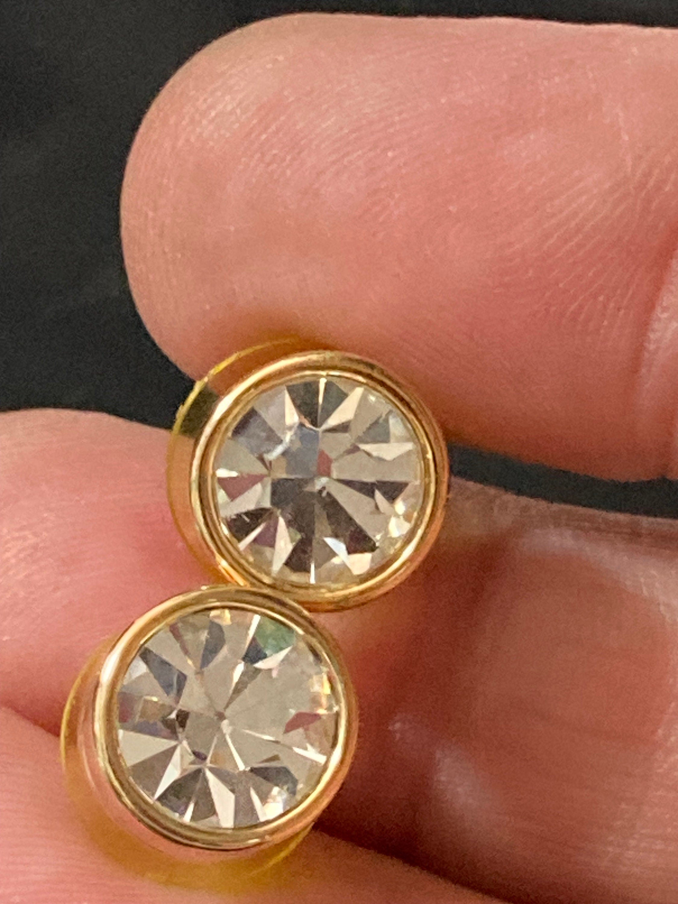 1980s Gold Plated big Diamanté Stud Earrings