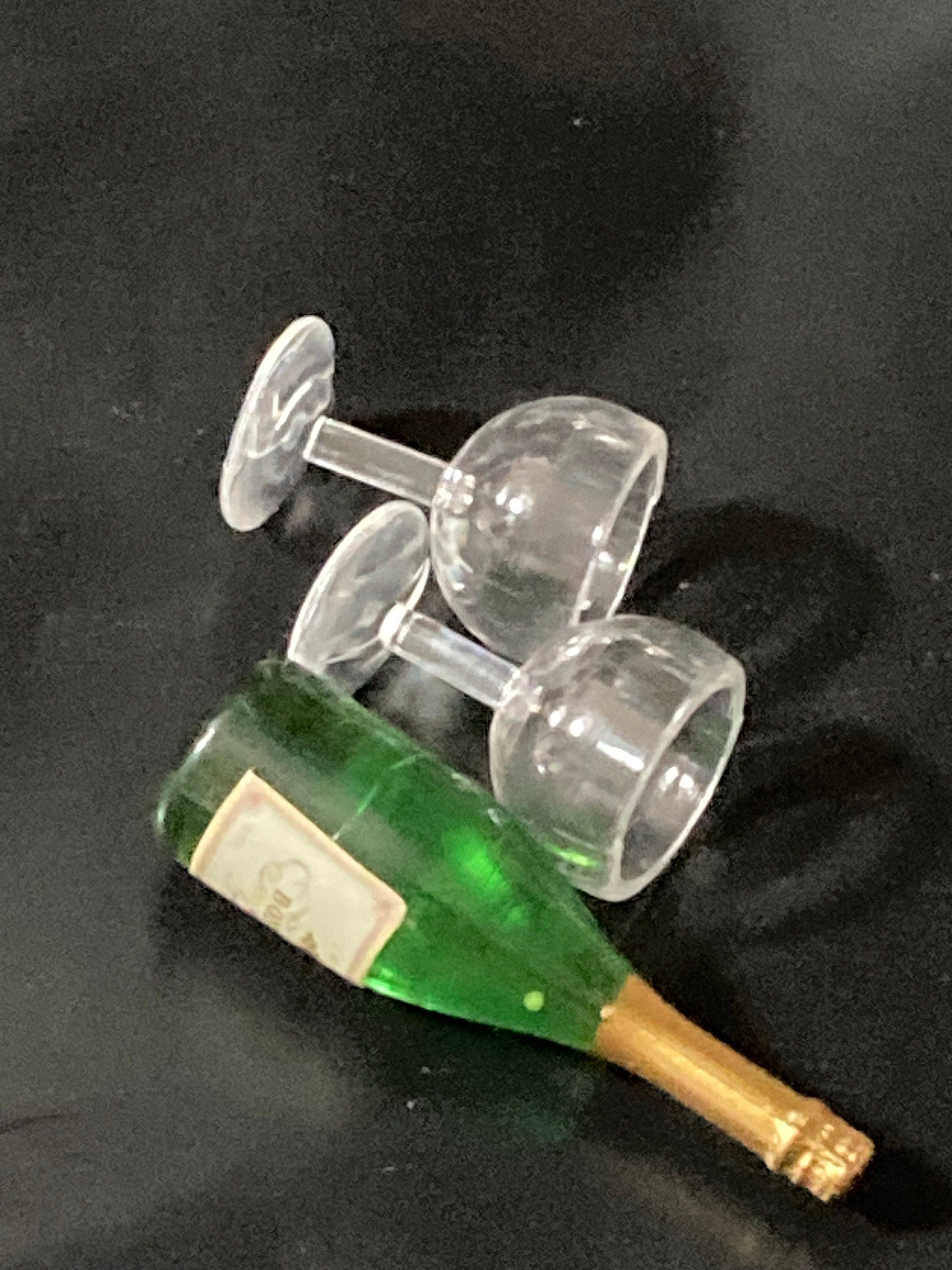 Miniature champagne bottle and two glasses coupes cake topper dollhouses naughty elf prop