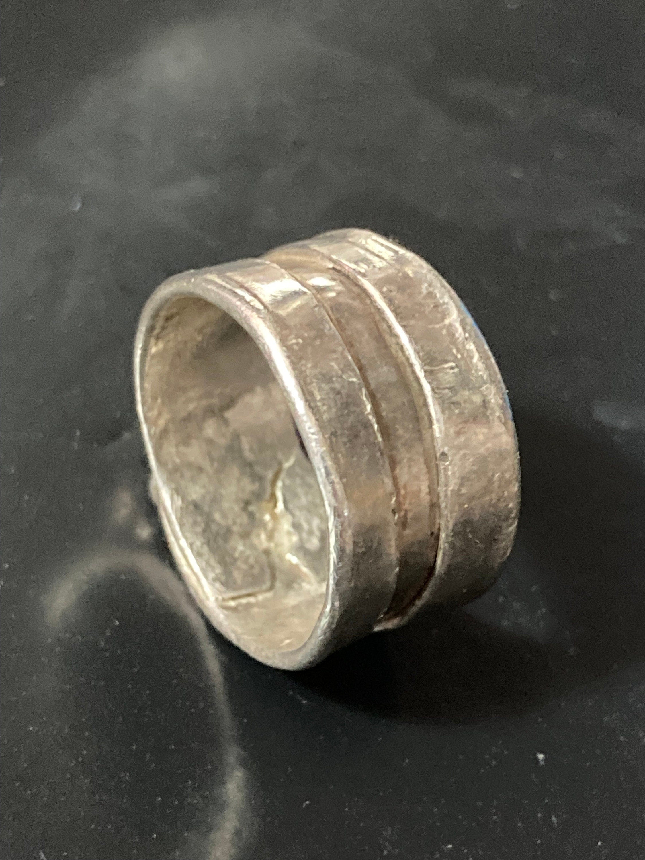 Heavy chunky SIZE M unmarked solid silver hand cast 925 ladies modernist wide 5 ball ring 6.5grams